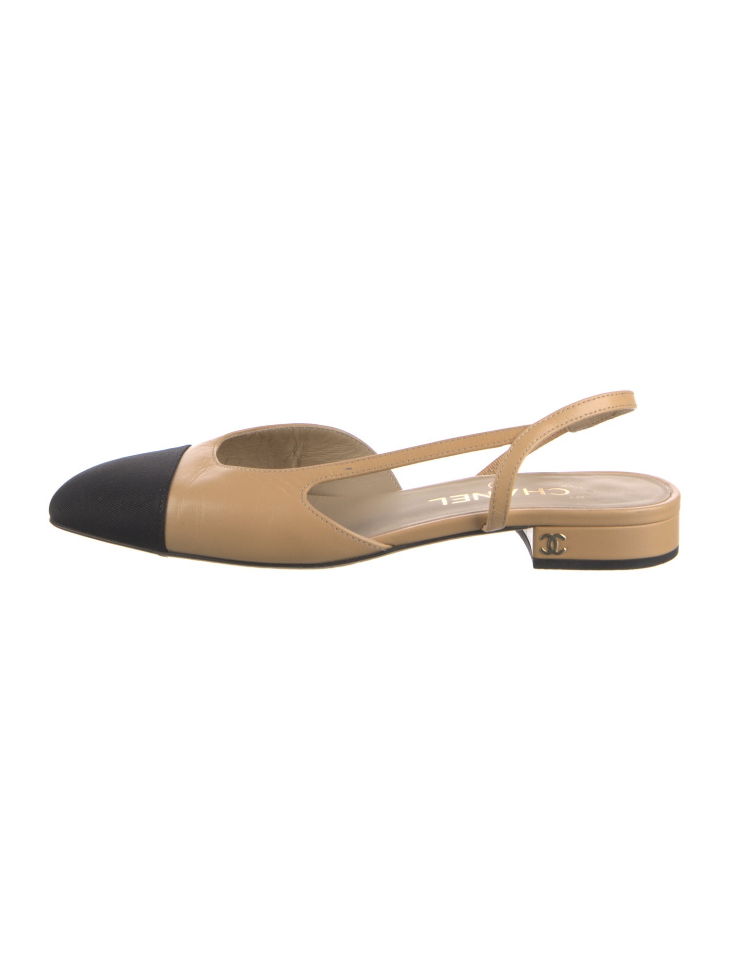 Chanel Interlocking CC Logo Leather Slingback Flats