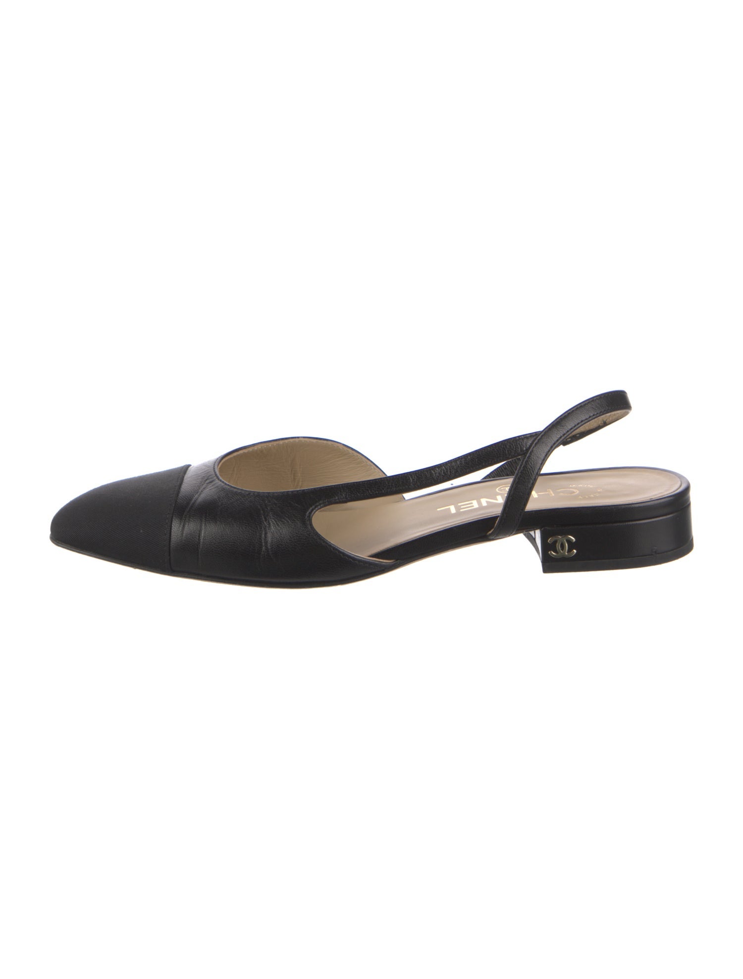 Chanel Interlocking CC Logo Leather Slingback Flats