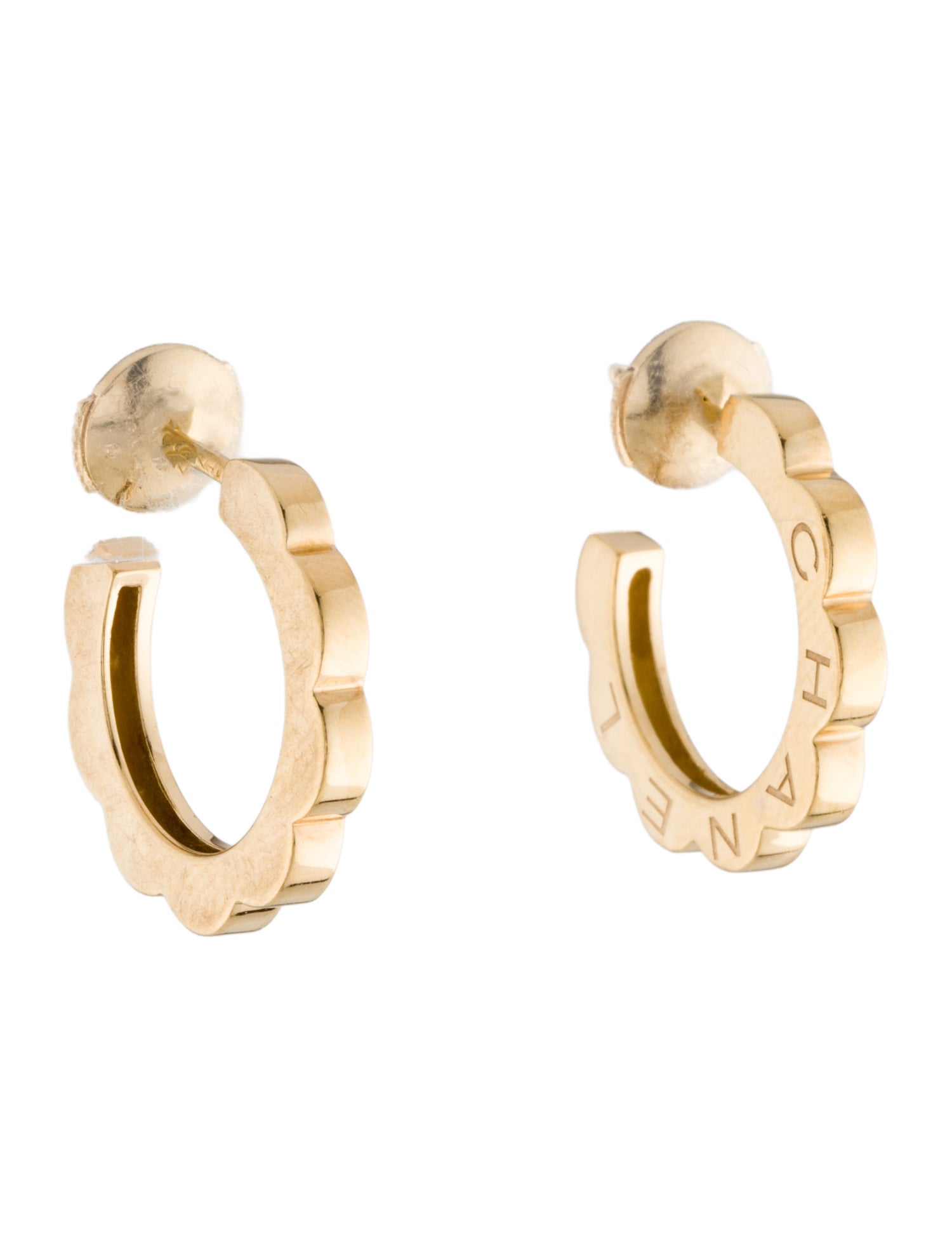 Chanel 18K Profil de Camélia Hoop Earrings