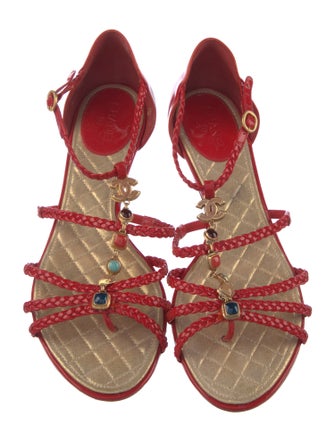 Chanel Interlocking CC Logo Patent Leather Sandals