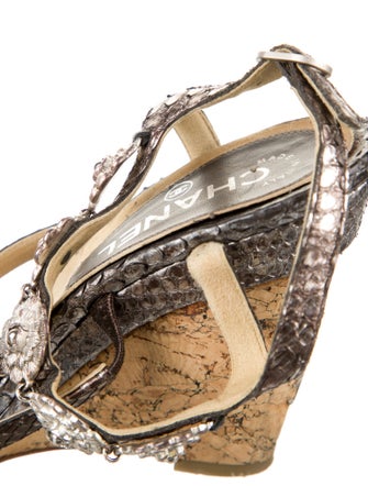 Chanel Interlocking CC Logo Python Slingback Sandals