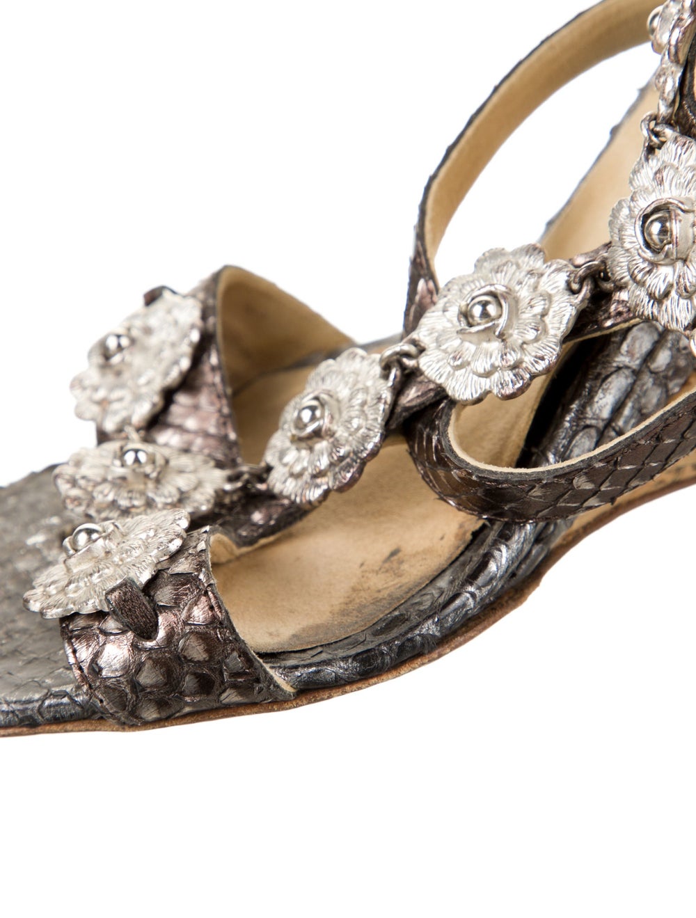 Chanel Python Slingback Sandals Metallic & Silver… - image 7