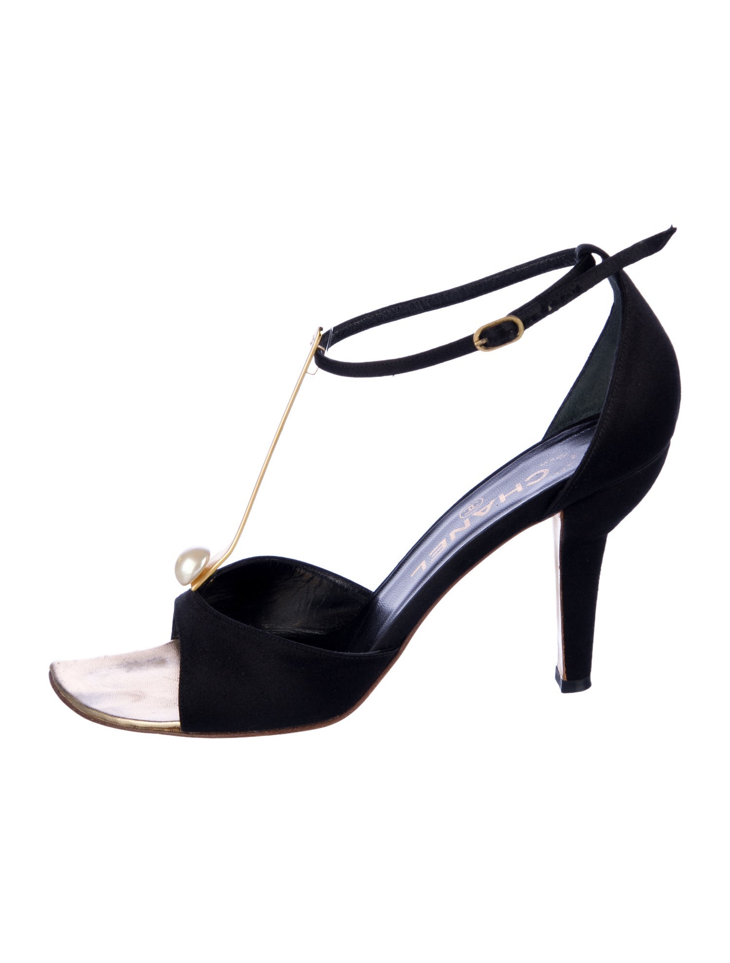 Chanel Interlocking CC Logo Satin T-Strap Sandals