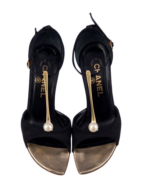 Chanel Interlocking CC Logo Satin T-Strap Sandals