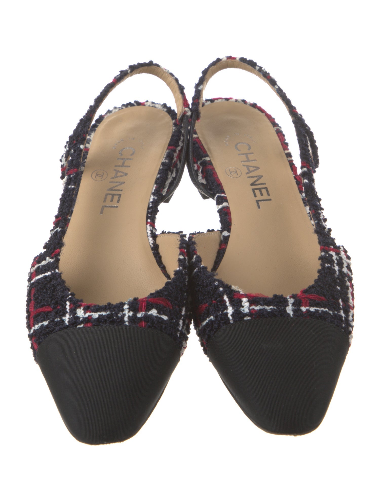 Interlocking CC Logo Tweed Slingback Flats