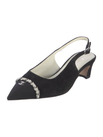 Chanel Interlocking CC Logo Suede Slingback Pumps