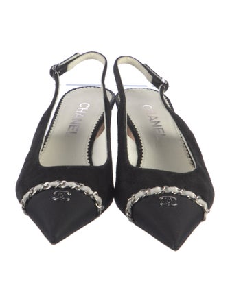 Chanel Interlocking CC Logo Suede Slingback Pumps