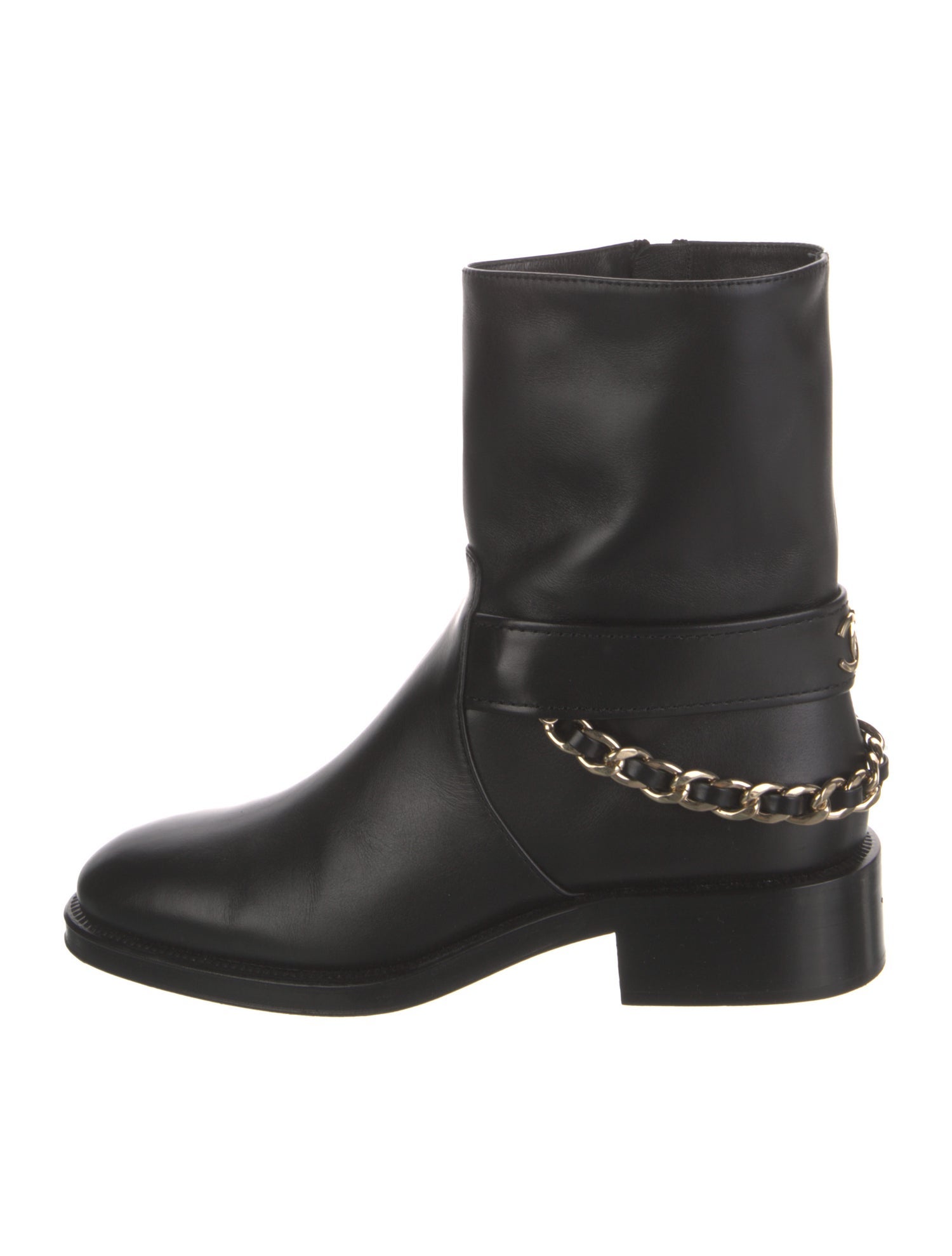Chanel Interlocking CC Logo Leather Moto Boots