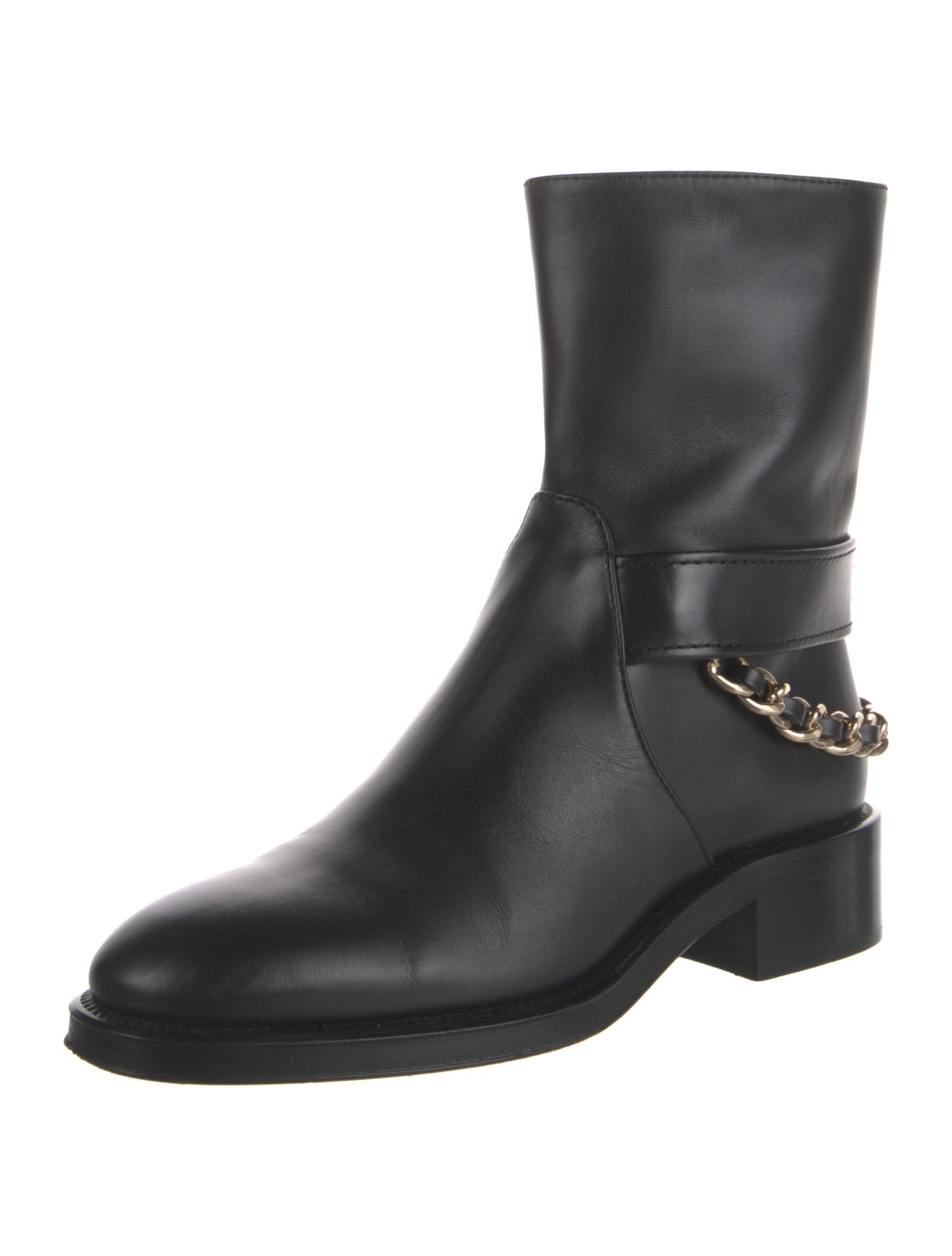 Chanel Interlocking CC Logo Leather Moto Boots
