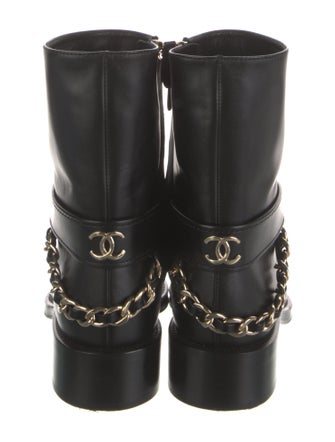 Chanel Interlocking CC Logo Leather Moto Boots