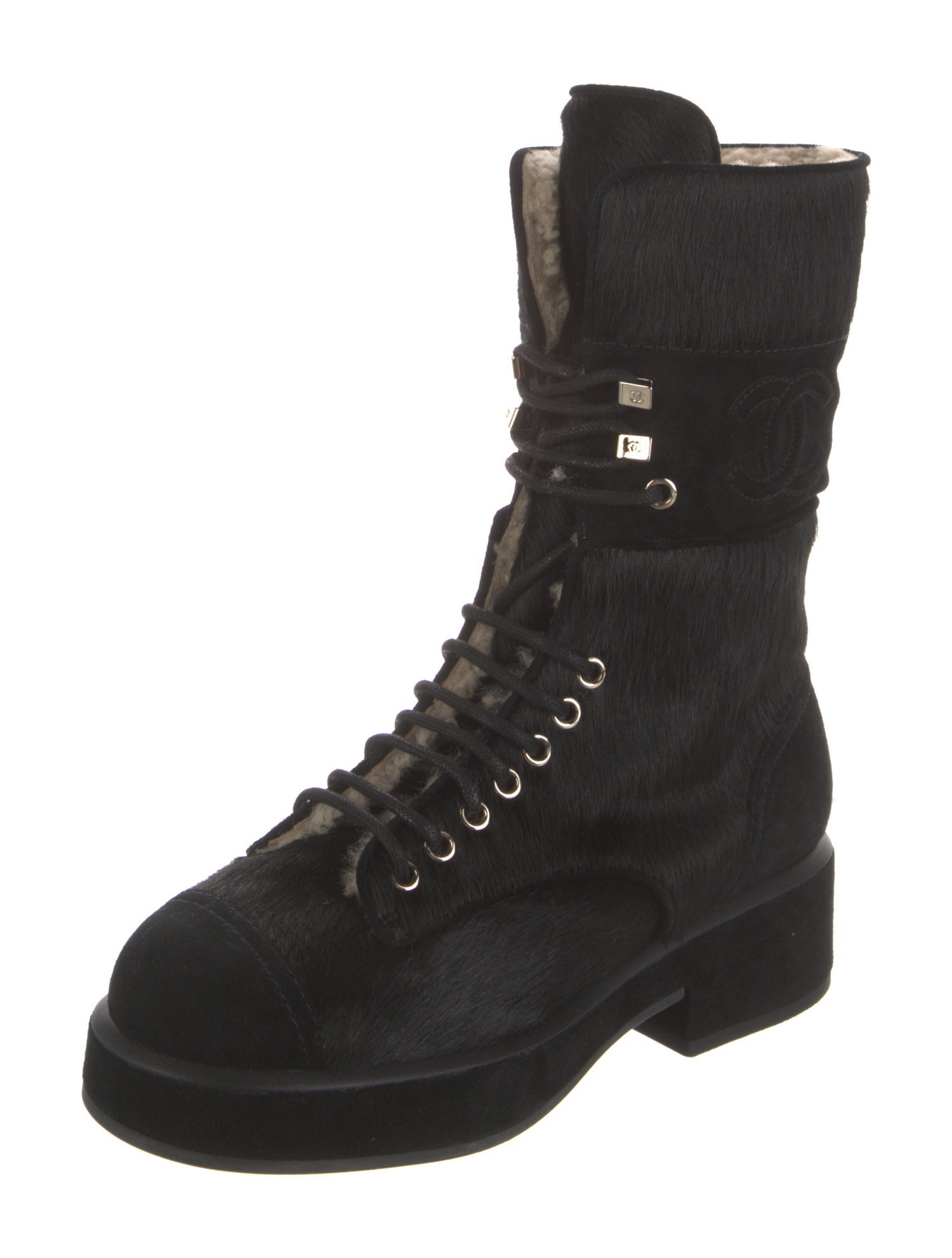 Chanel 2022 Interlocking CC Logo Combat Boots w/ Tags