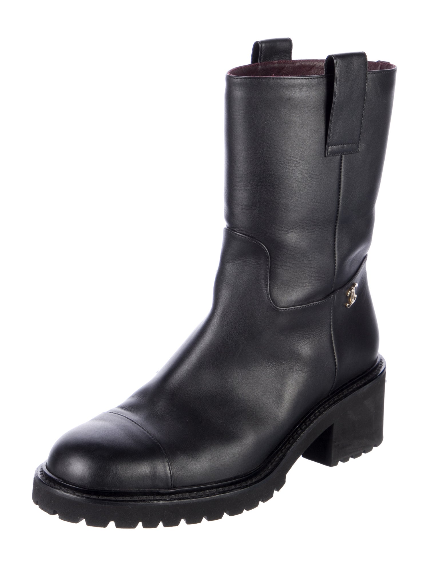 Chanel Interlocking CC Logo Leather Moto Boots