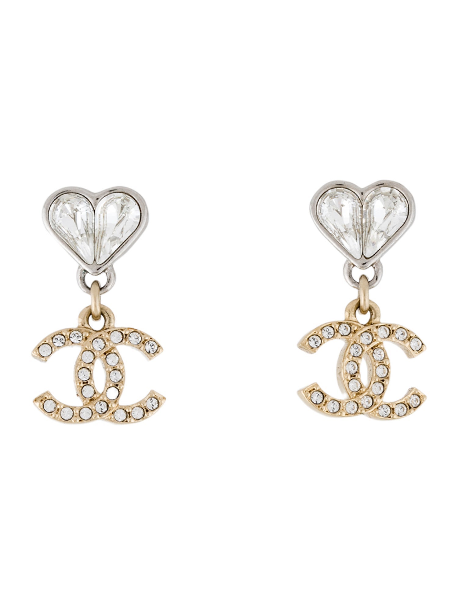 Chanel 2025 Strass CC Heart Drop Earrings