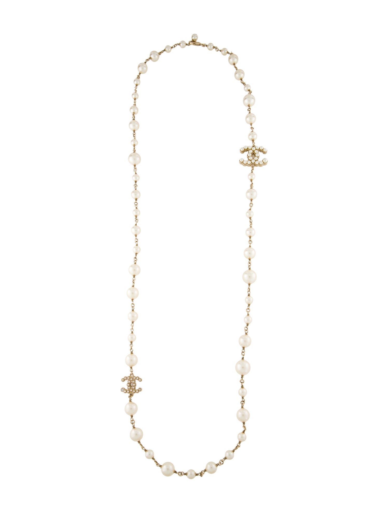 Chanel Faux Pearl CC Station Necklace