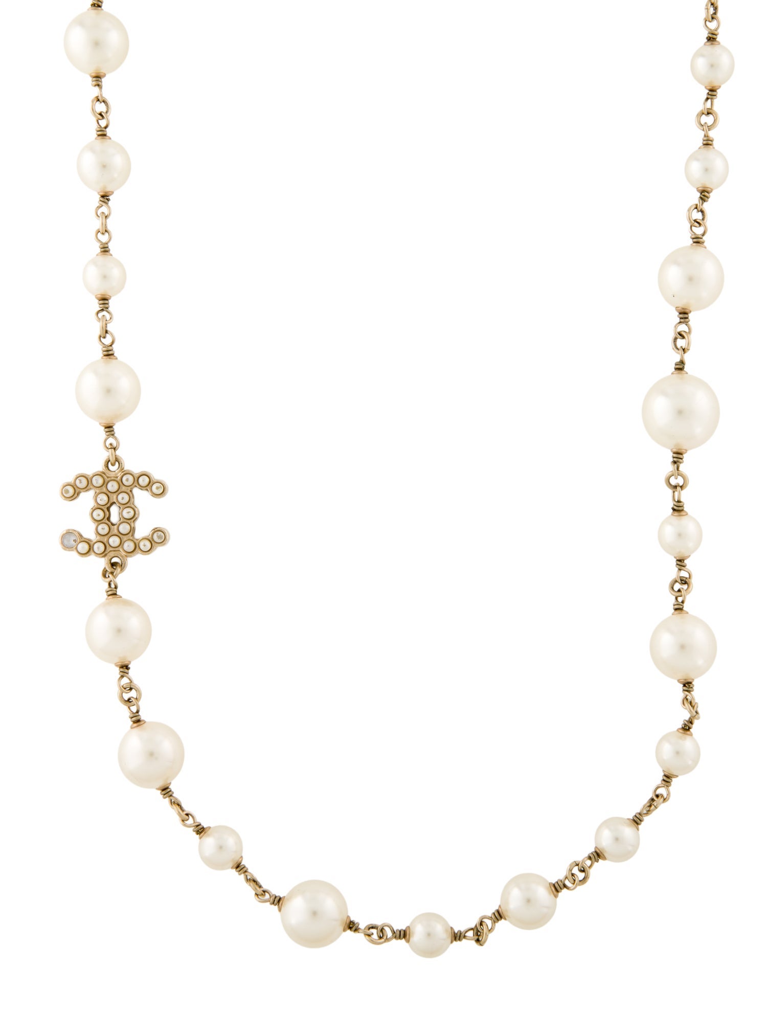 Chanel Faux Pearl CC Station Necklace