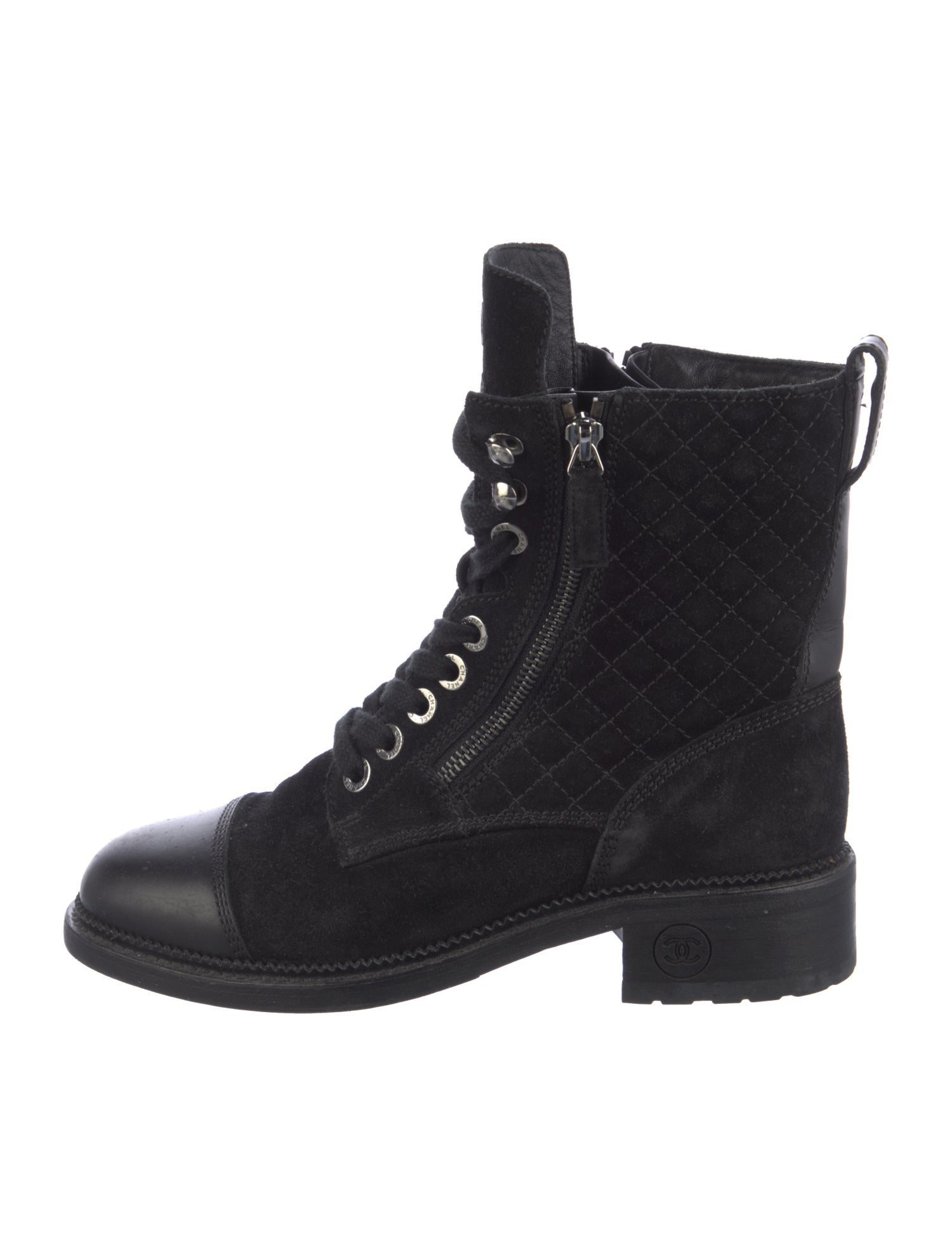 Chanel Interlocking CC Logo Suede Combat Boots