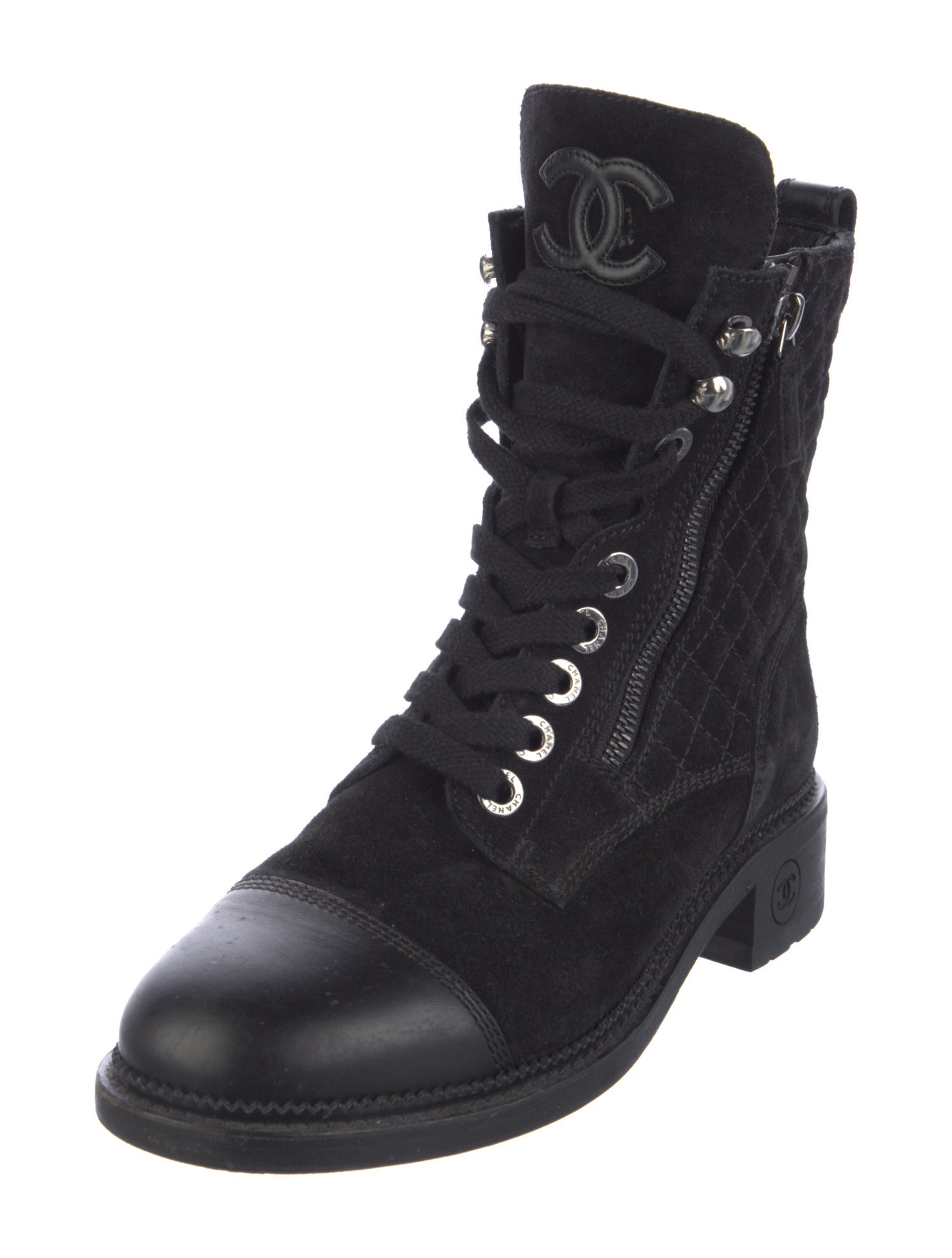Chanel Interlocking CC Logo Suede Combat Boots
