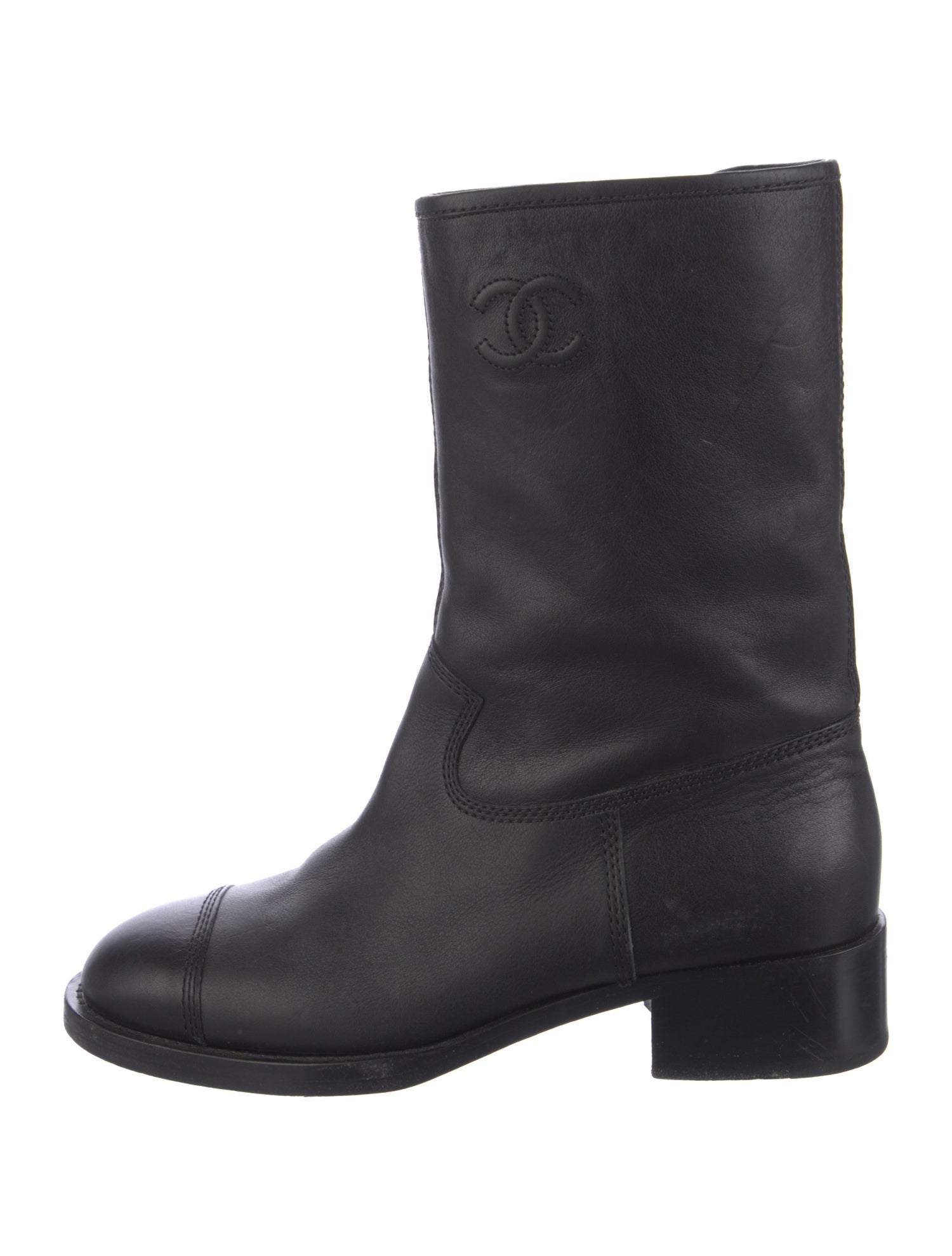Chanel Interlocking CC Logo Leather Moto Boots