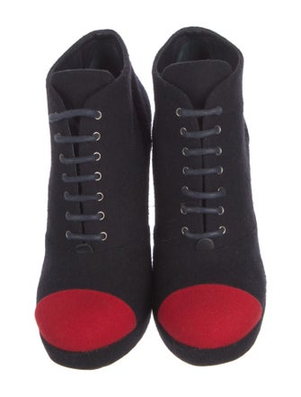 Chanel Interlocking CC Logo Wool Lace-Up Boots
