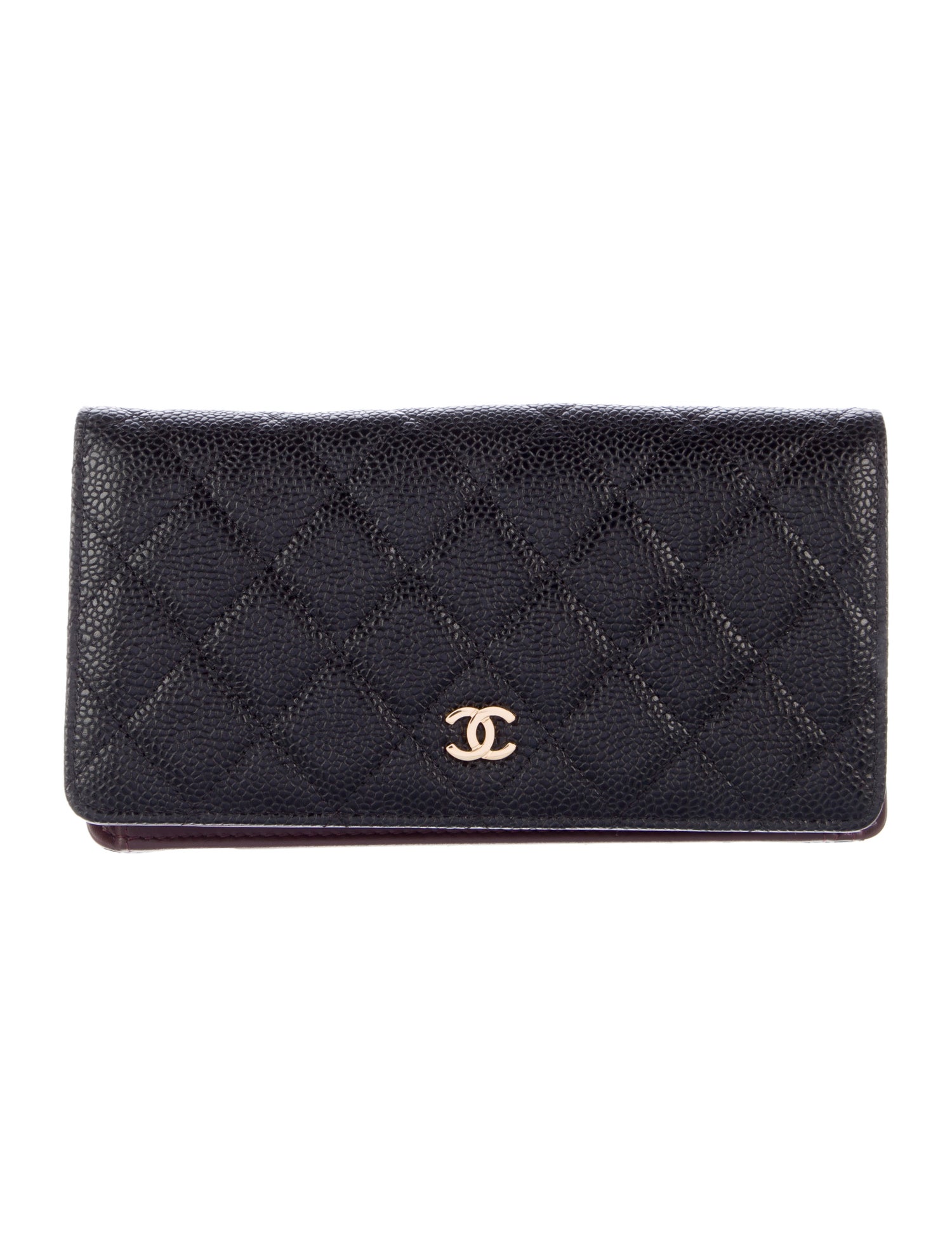 Chanel 2015-2016 CC Quilted Caviar Yen Bifold Wallet