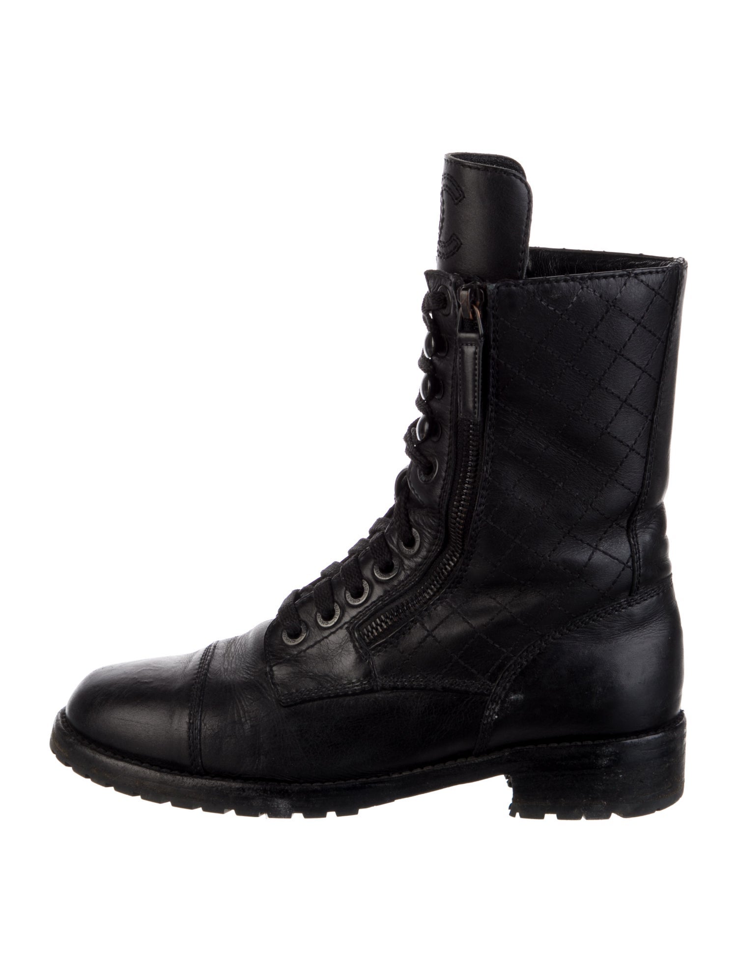 Chanel Interlocking CC Logo Lambskin Combat Boots