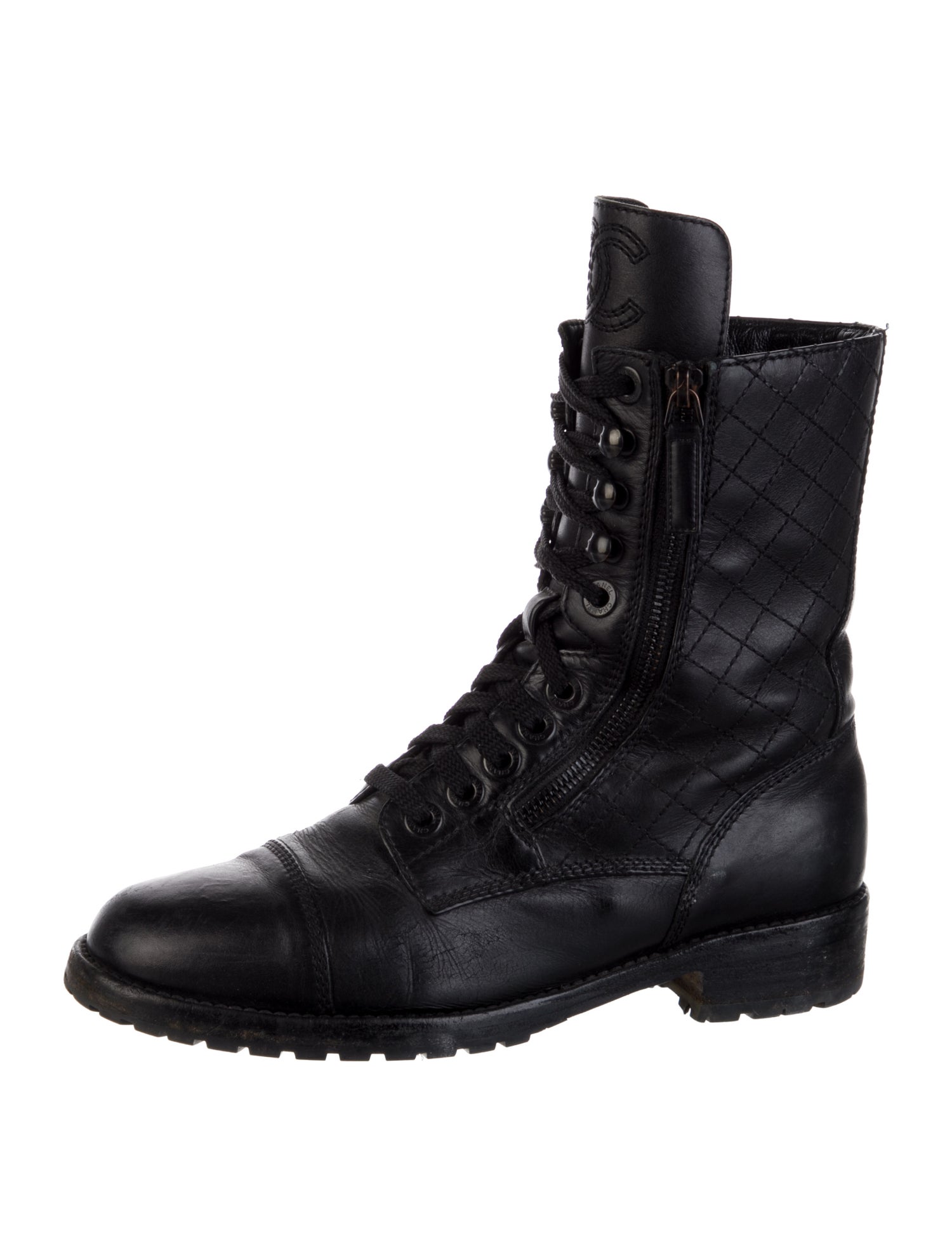 Chanel Interlocking CC Logo Lambskin Combat Boots