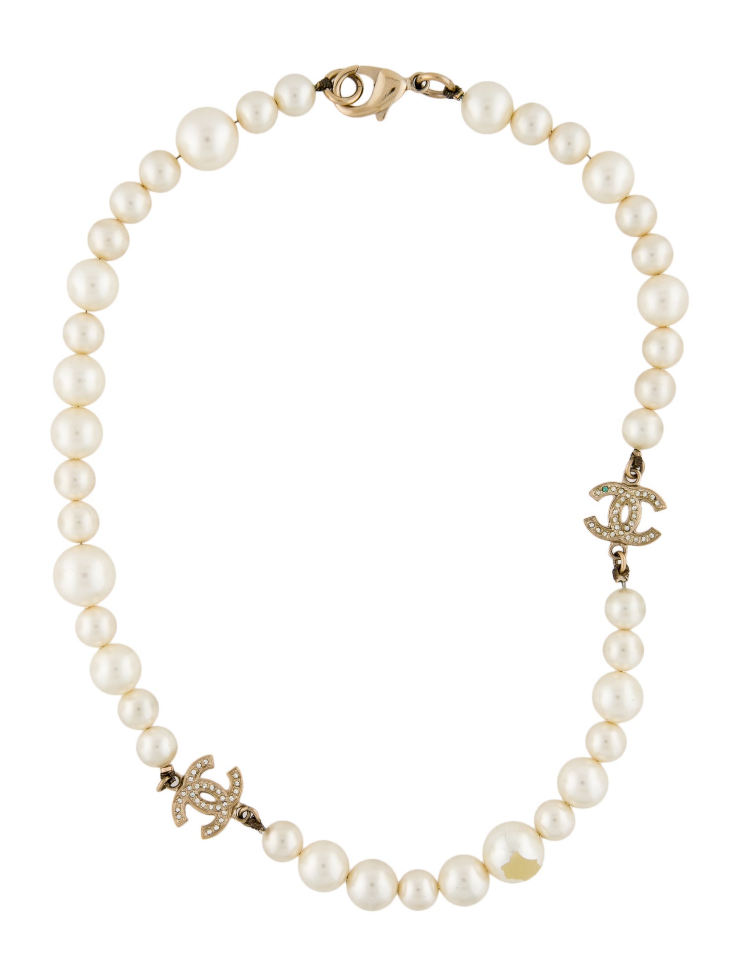 Chanel Faux Pearl & Strass CC Station Necklace
