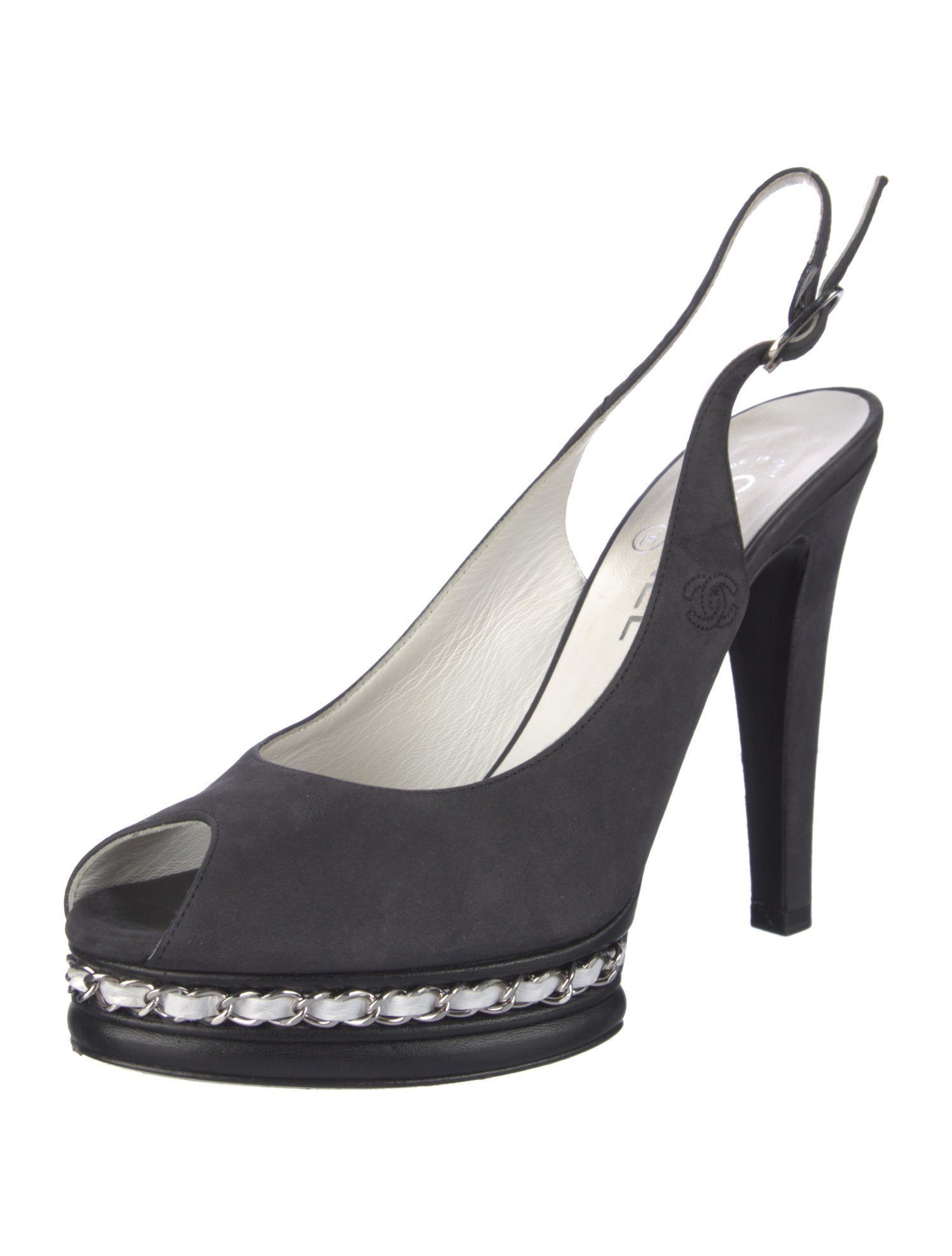 Chanel Interlocking CC Logo Leather Slingback Sandals