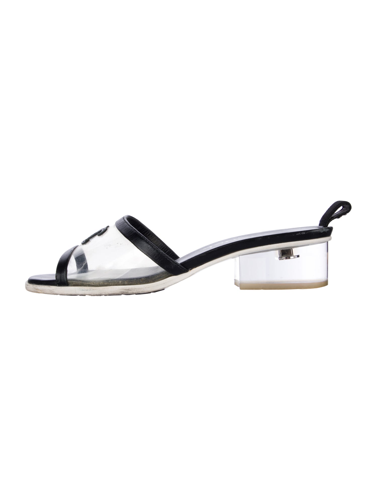 Chanel Interlocking CC Logo Leather Slingback Sandals