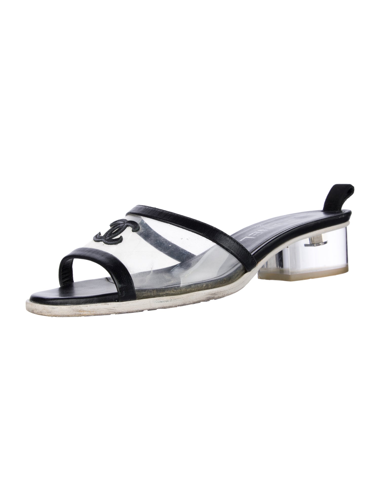 Chanel Interlocking CC Logo Leather Slingback Sandals