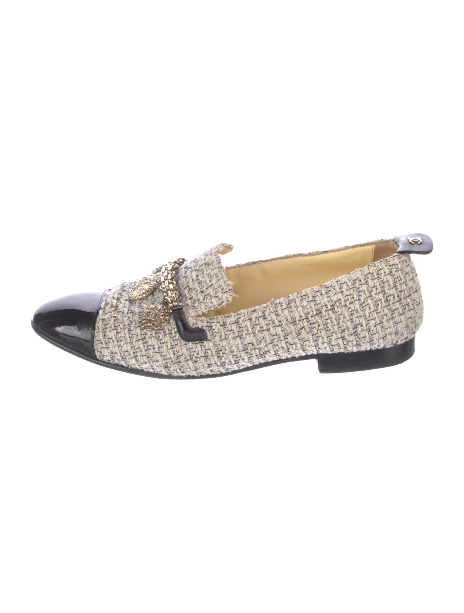 Chanel Interlocking CC Logo Tweed Loafers