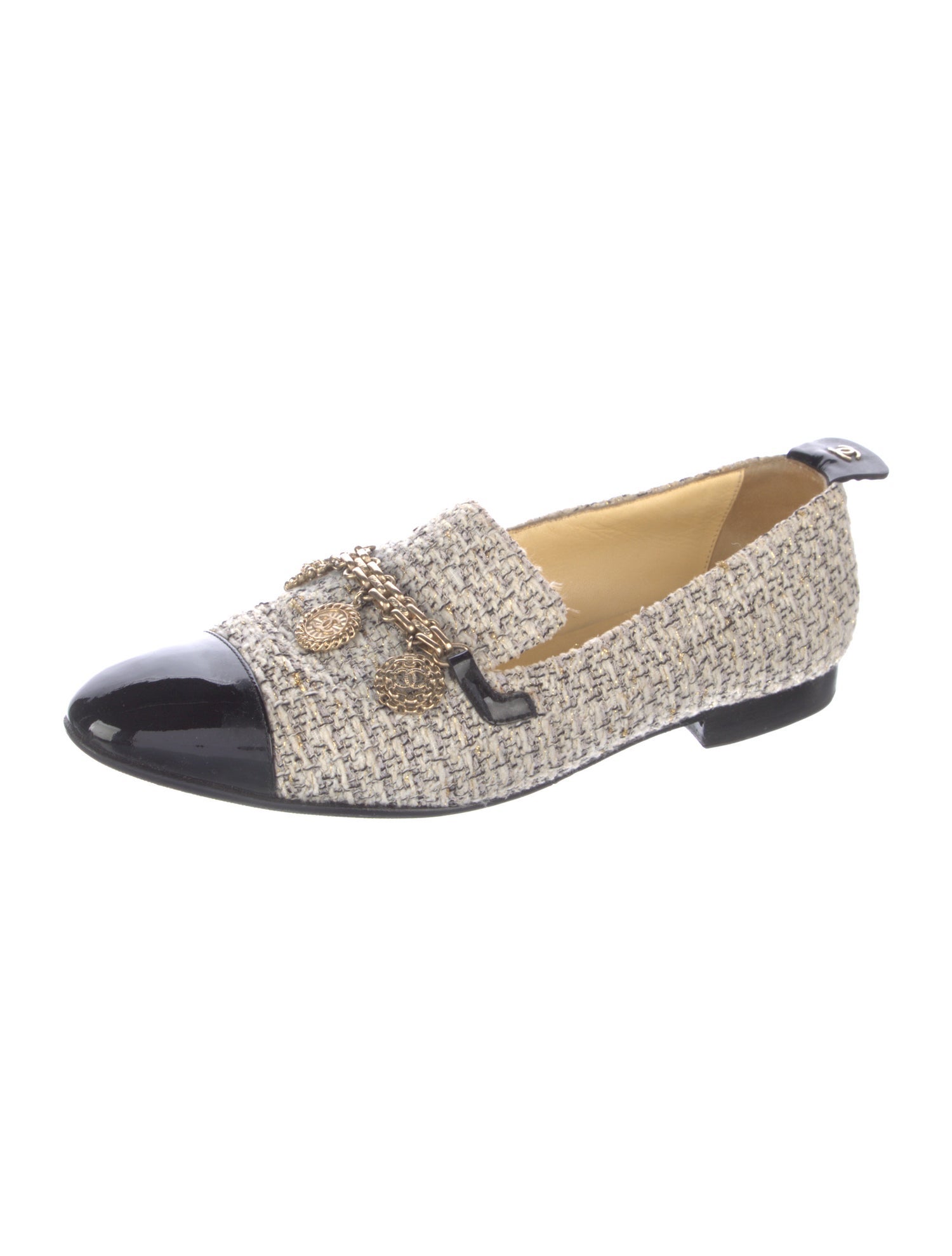 Chanel Interlocking CC Logo Tweed Loafers