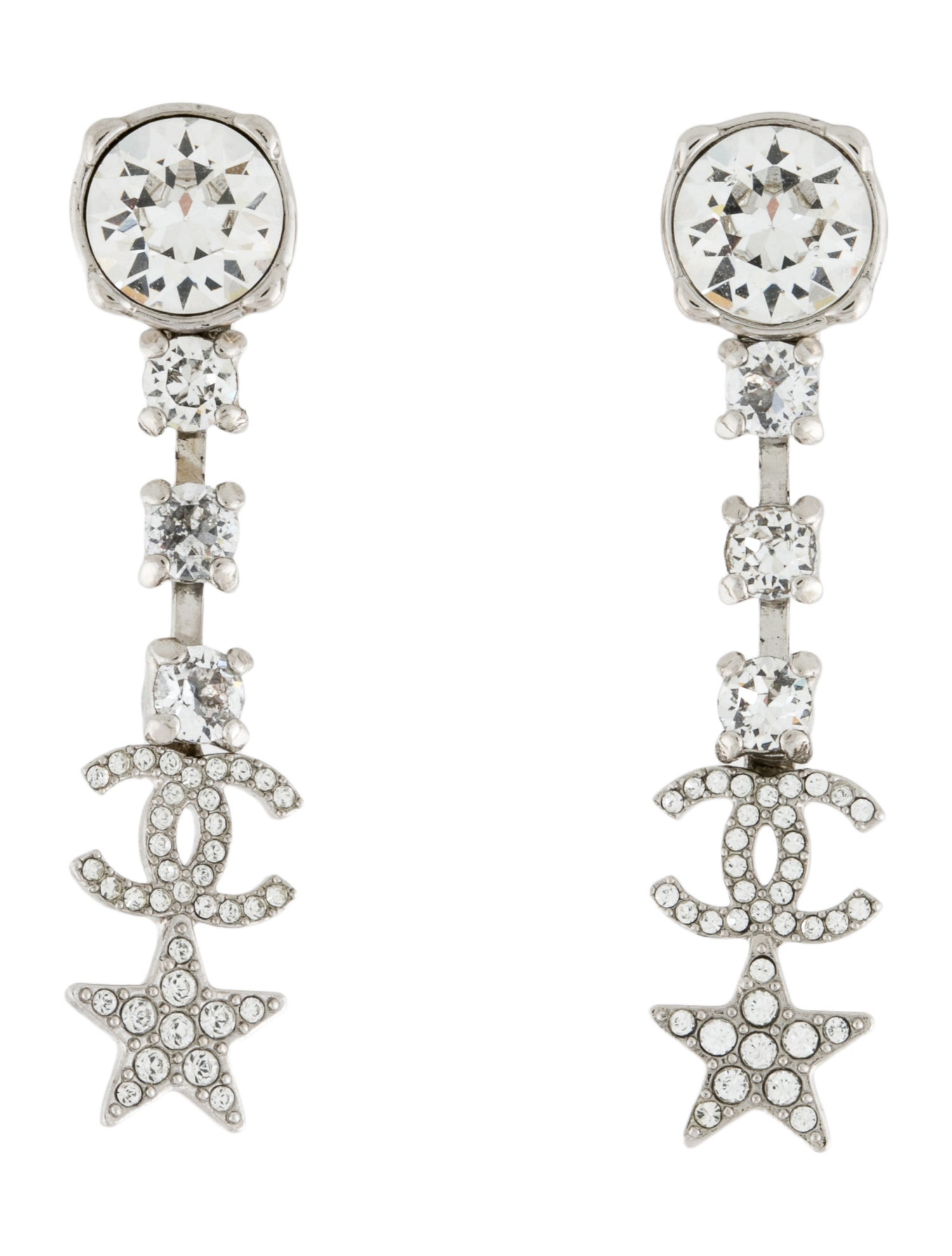 Chanel 2020 Strass CC Star Drop Earrings