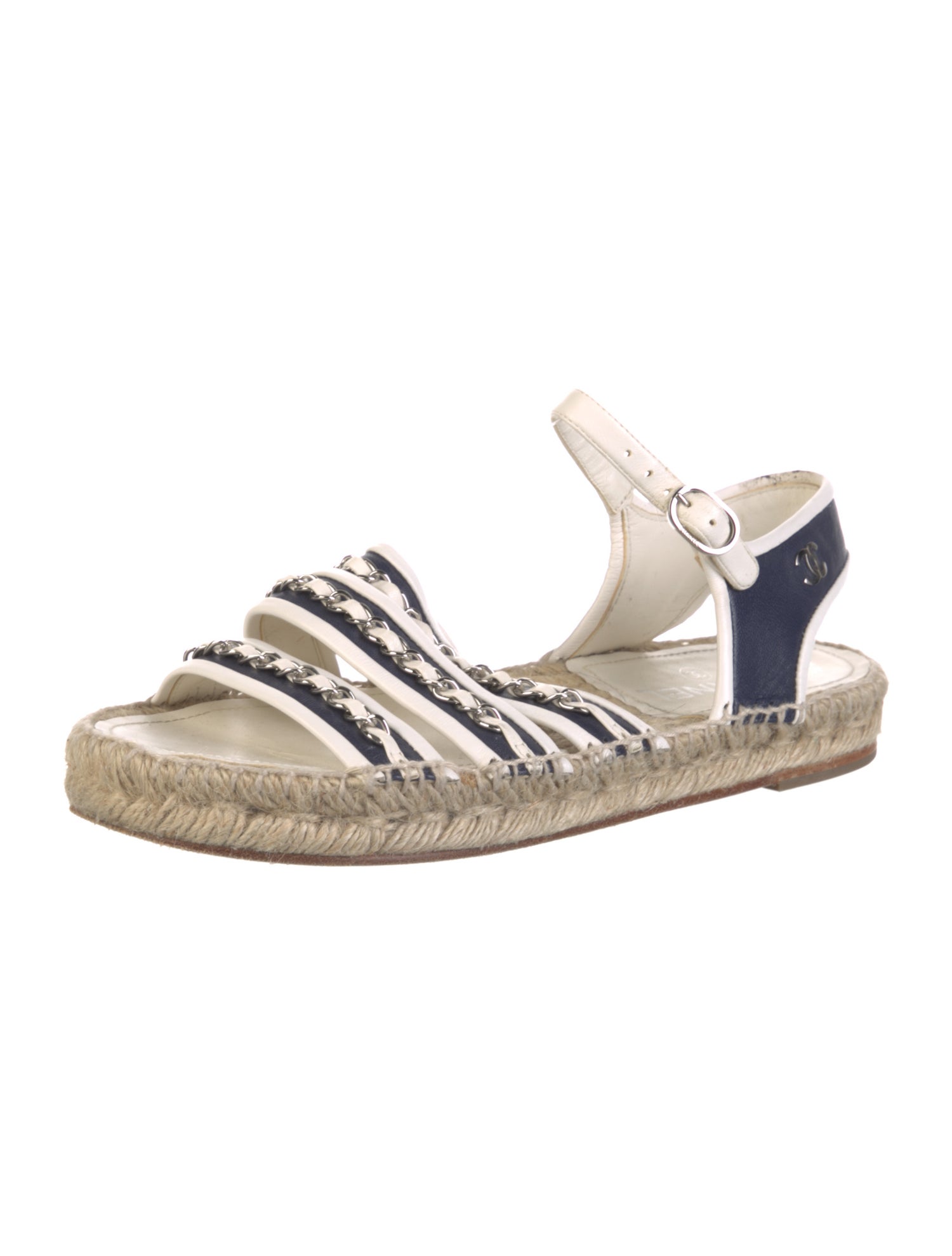 Chanel Interlocking CC Logo Leather Espadrilles