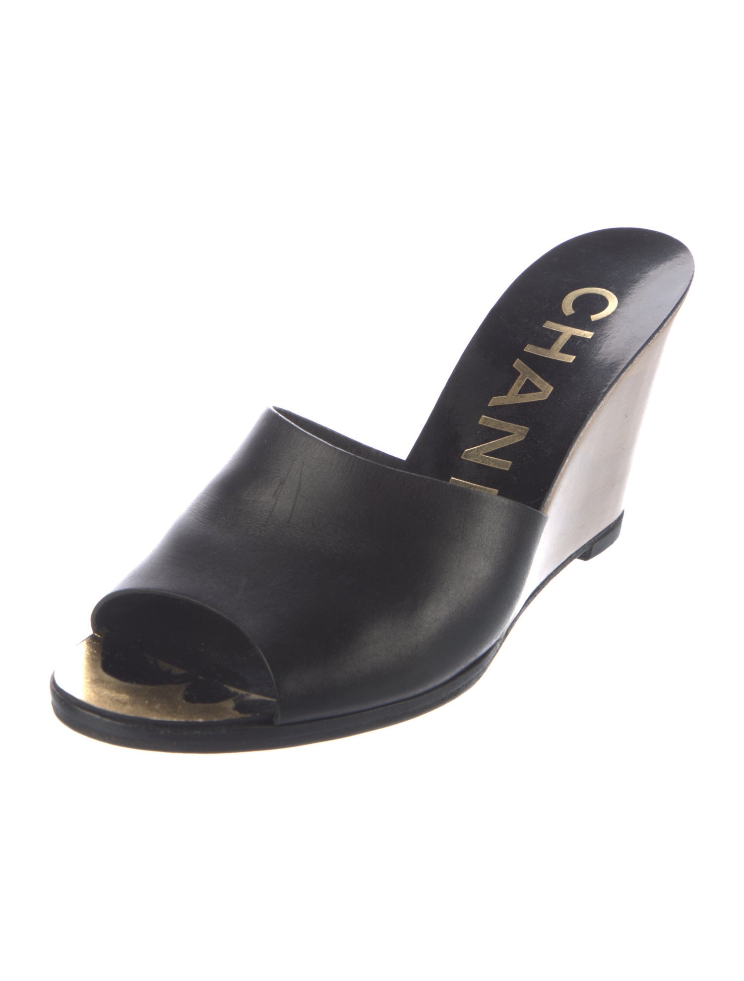 Chanel Interlocking CC Logo Leather Slides