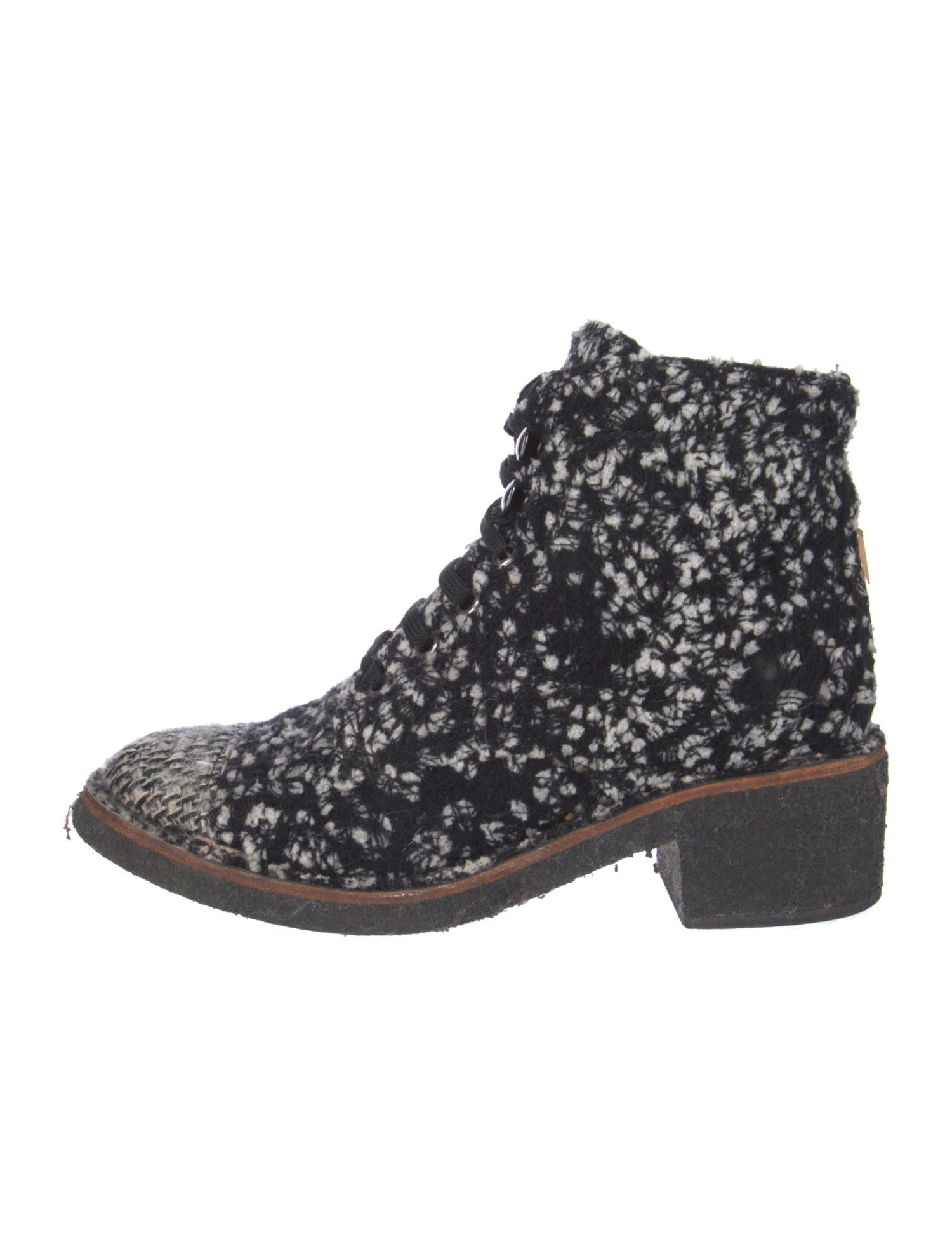 Chanel Interlocking CC Logo Tweed Combat Boots