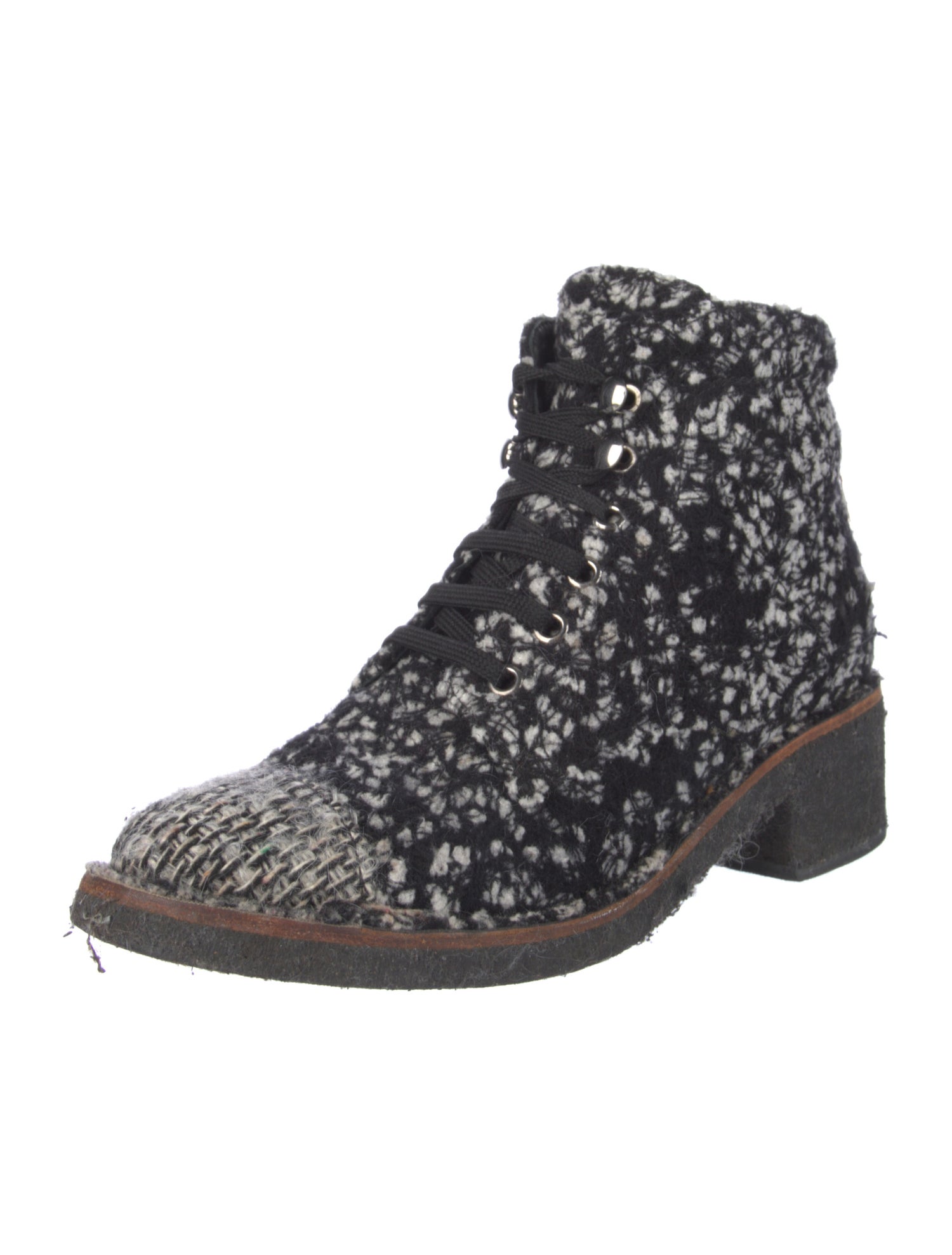 Chanel Interlocking CC Logo Tweed Combat Boots