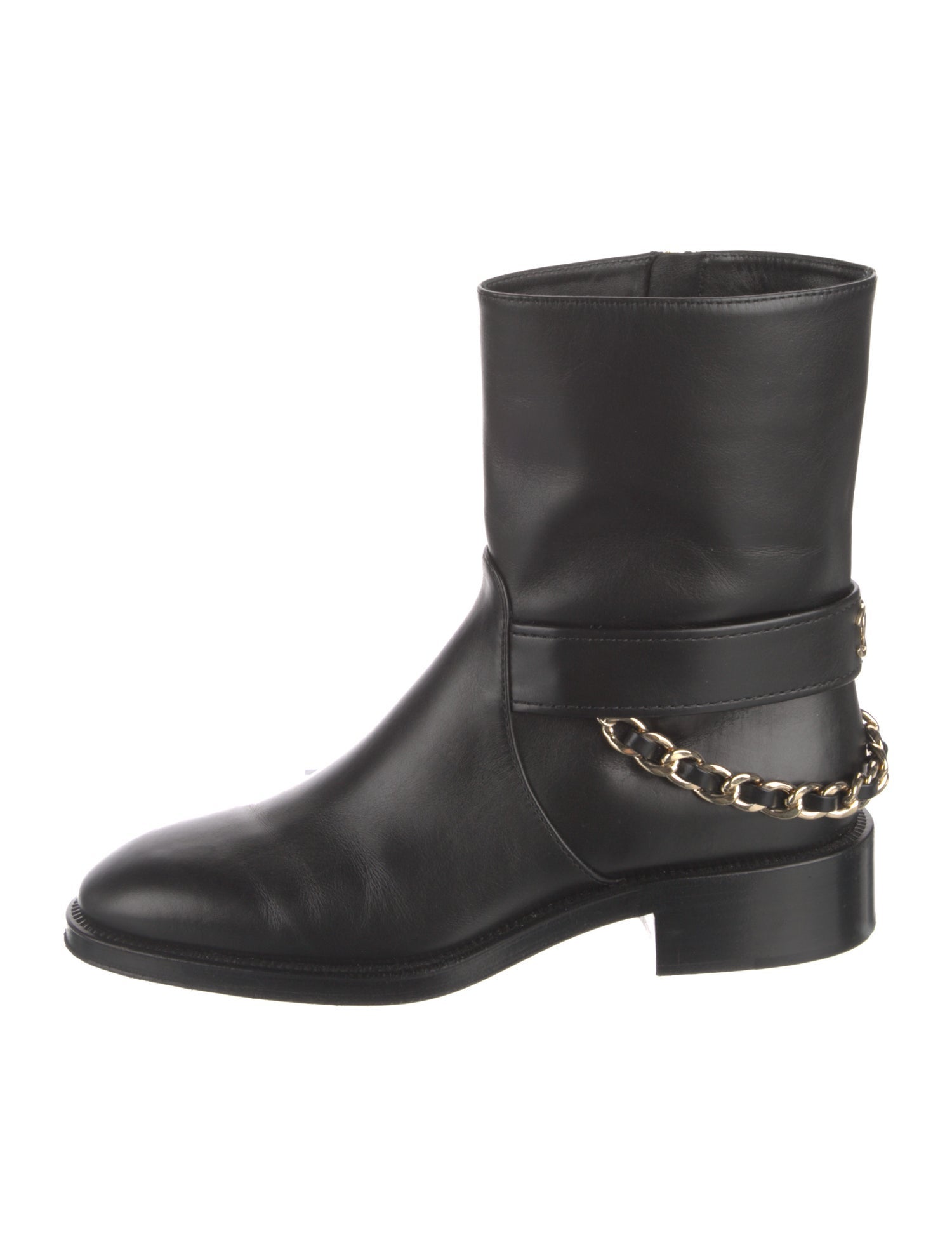 Chanel Interlocking CC Logo Leather Moto Boots
