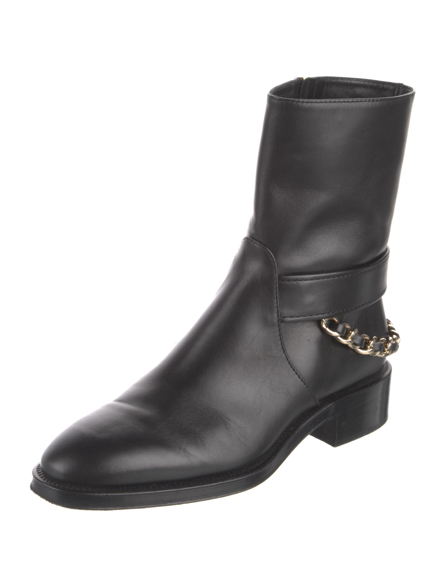 Chanel Interlocking CC Logo Leather Moto Boots