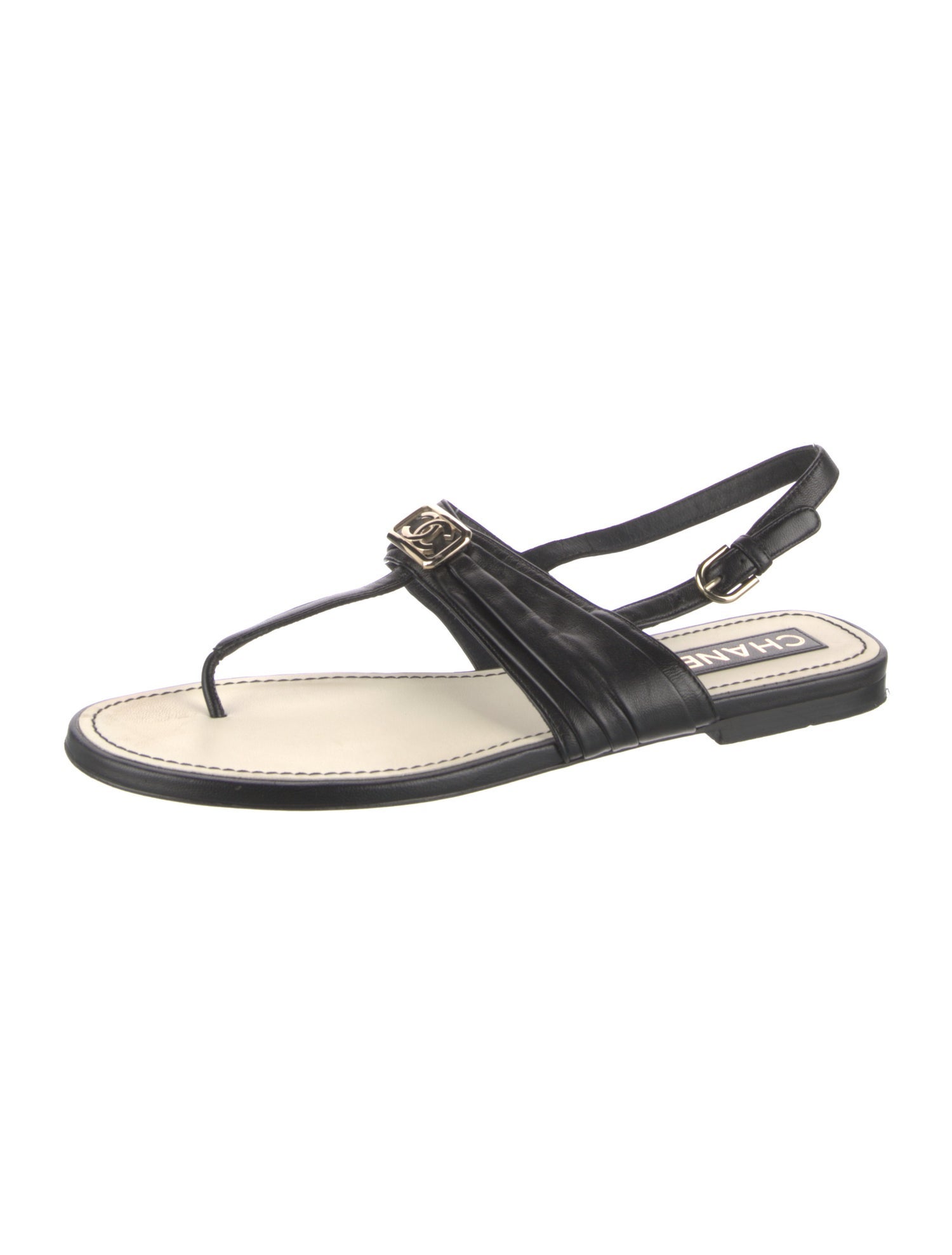 Chanel 2023 Interlocking CC Logo T-Strap Sandals