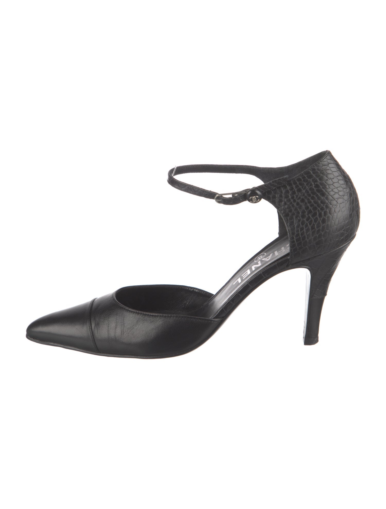 Chanel Interlocking CC Logo Embossed Leather D'Orsay Pumps