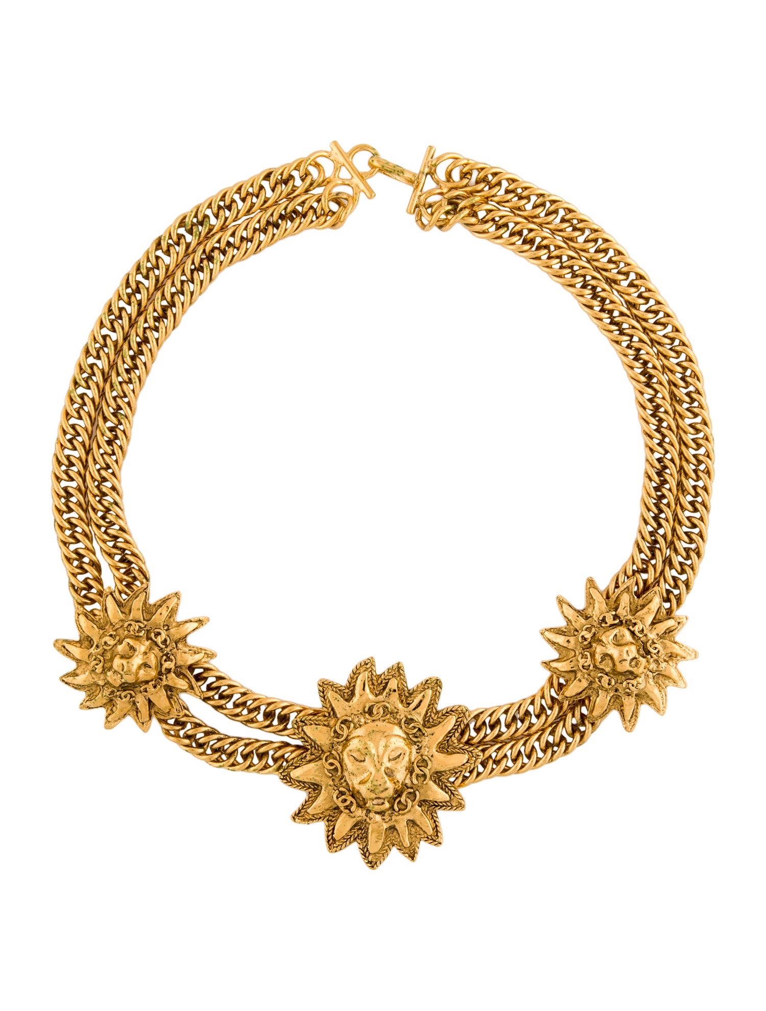 Chanel Vintage Lion Medallion Double Strand Collar Necklace