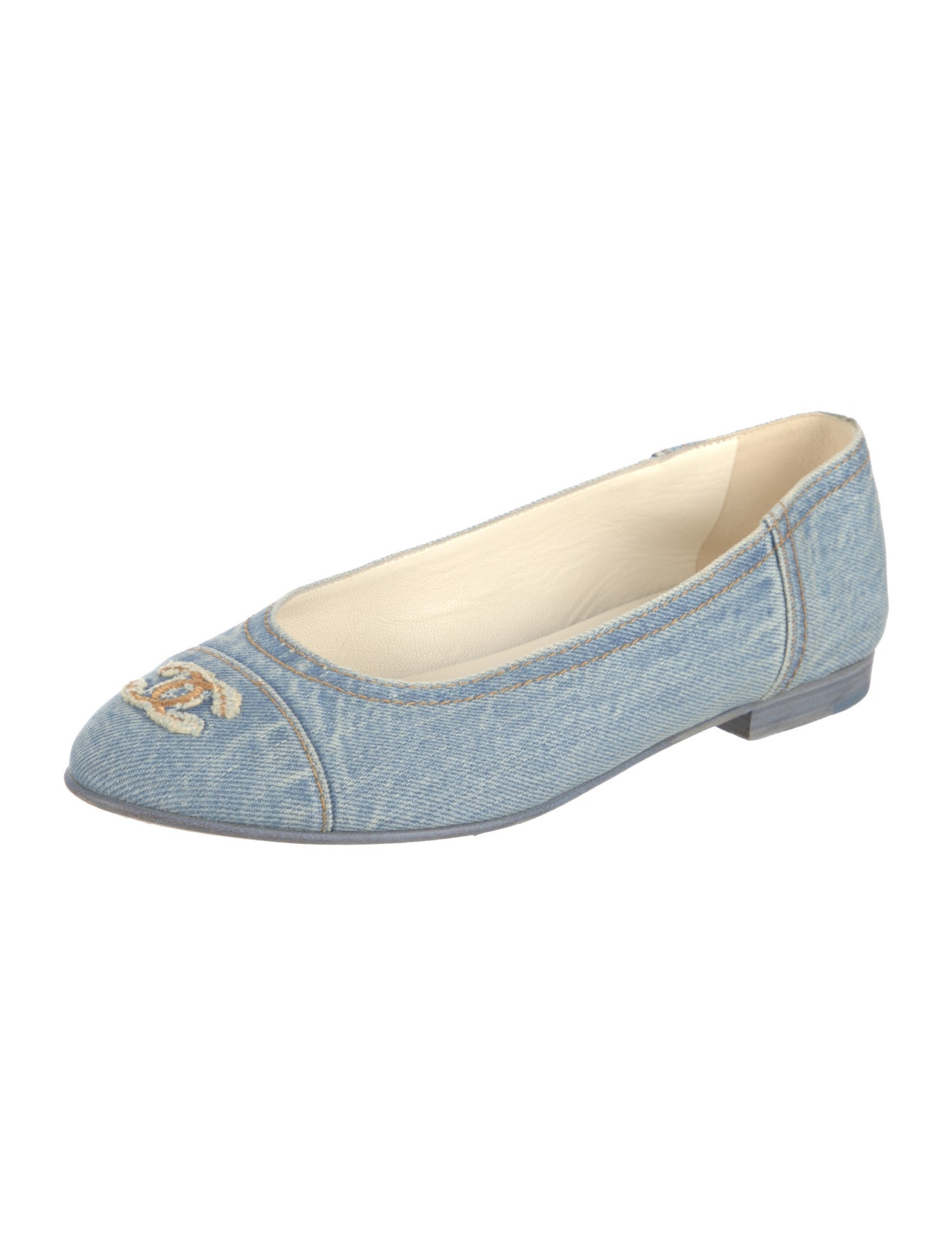Chanel Interlocking CC Logo Denim Ballet Flats