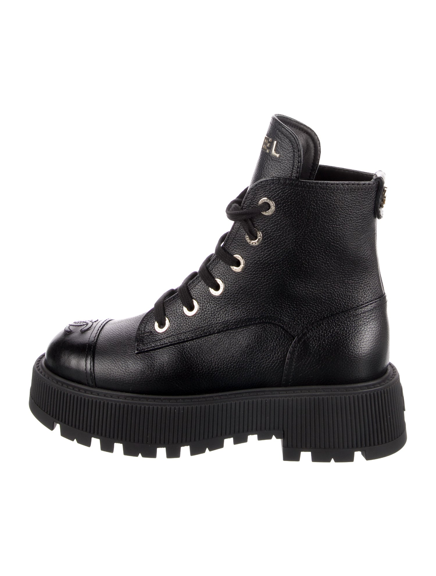 Chanel Interlocking CC Logo Leather Combat Boots