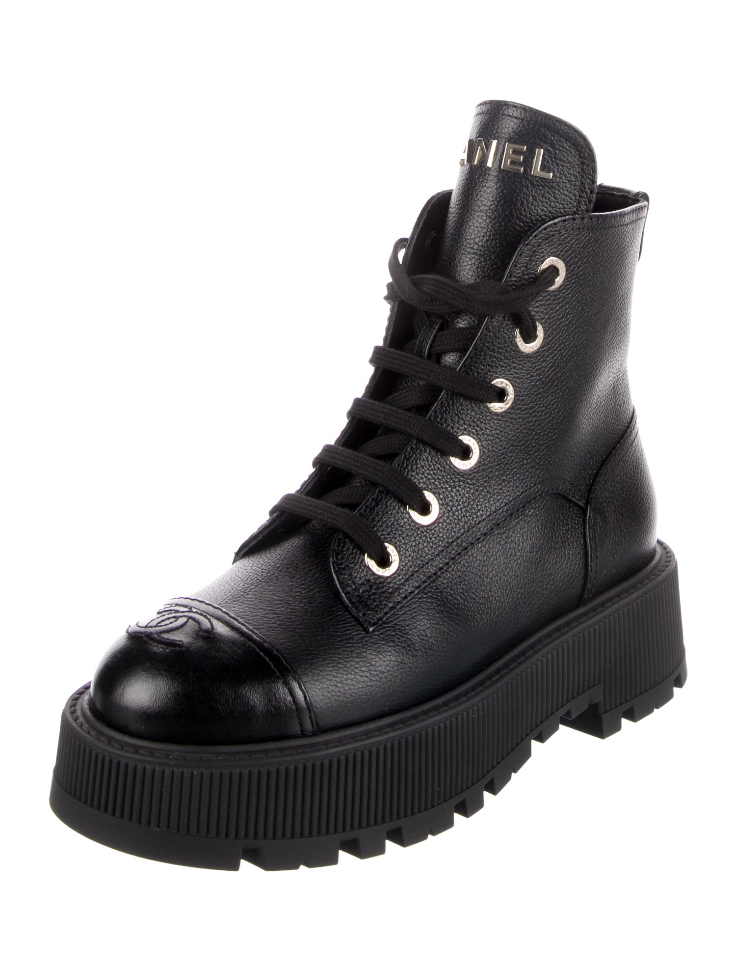 Chanel Interlocking CC Logo Leather Combat Boots