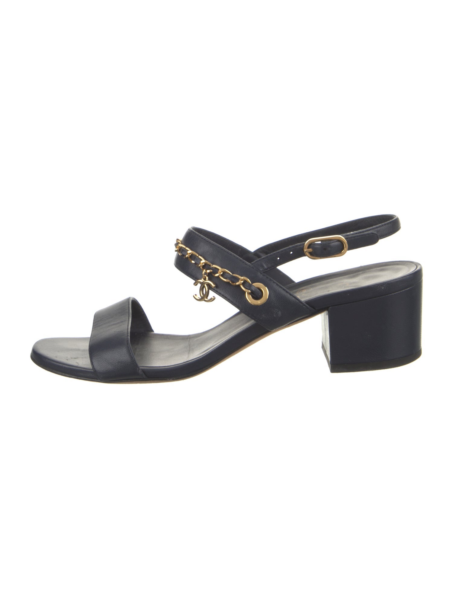 Chanel Interlocking CC Logo Leather Slingback Sandals
