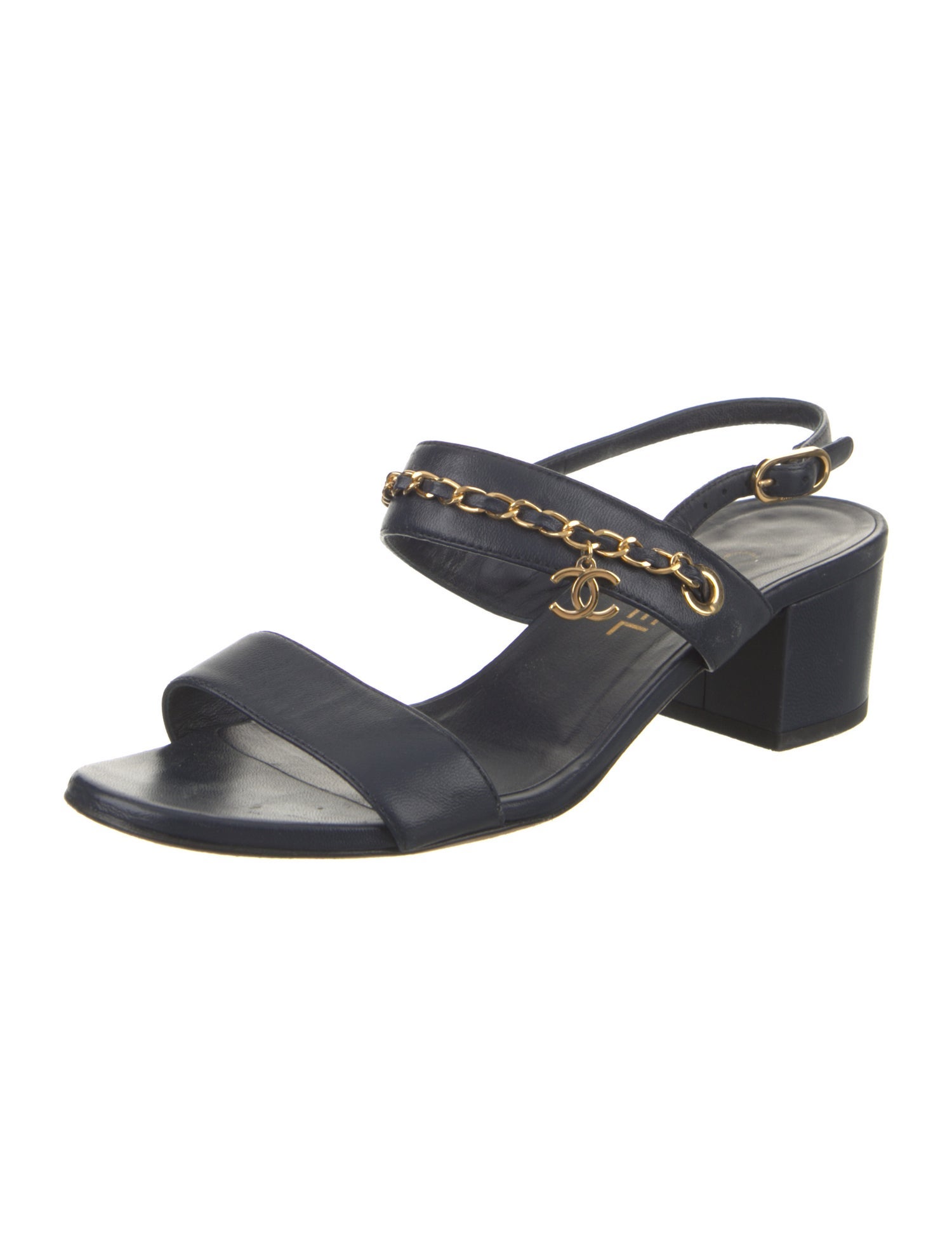 Chanel Interlocking CC Logo Leather Slingback Sandals