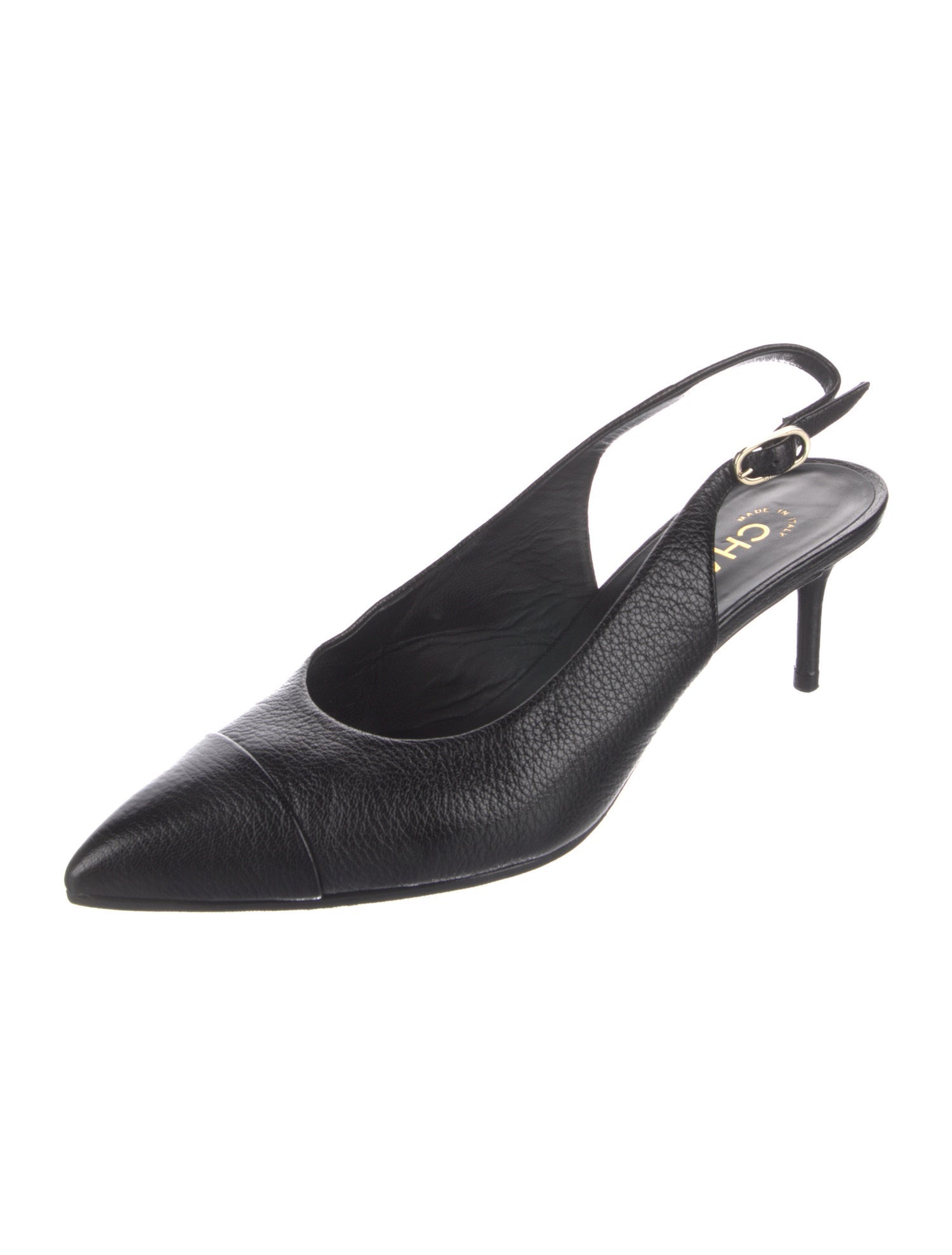 Chanel Interlocking CC Logo Leather Slingback Pumps