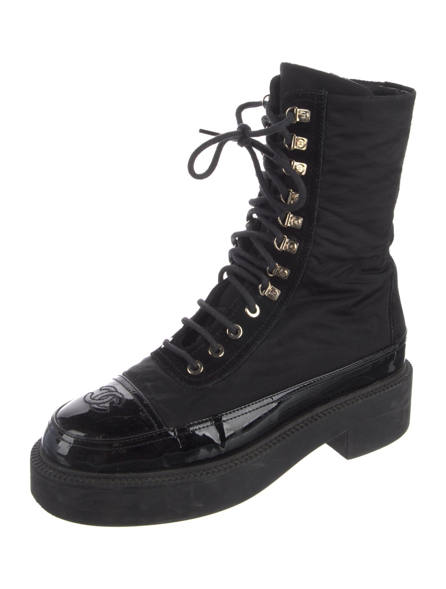 Chanel Interlocking CC Logo Nylon Combat Boots