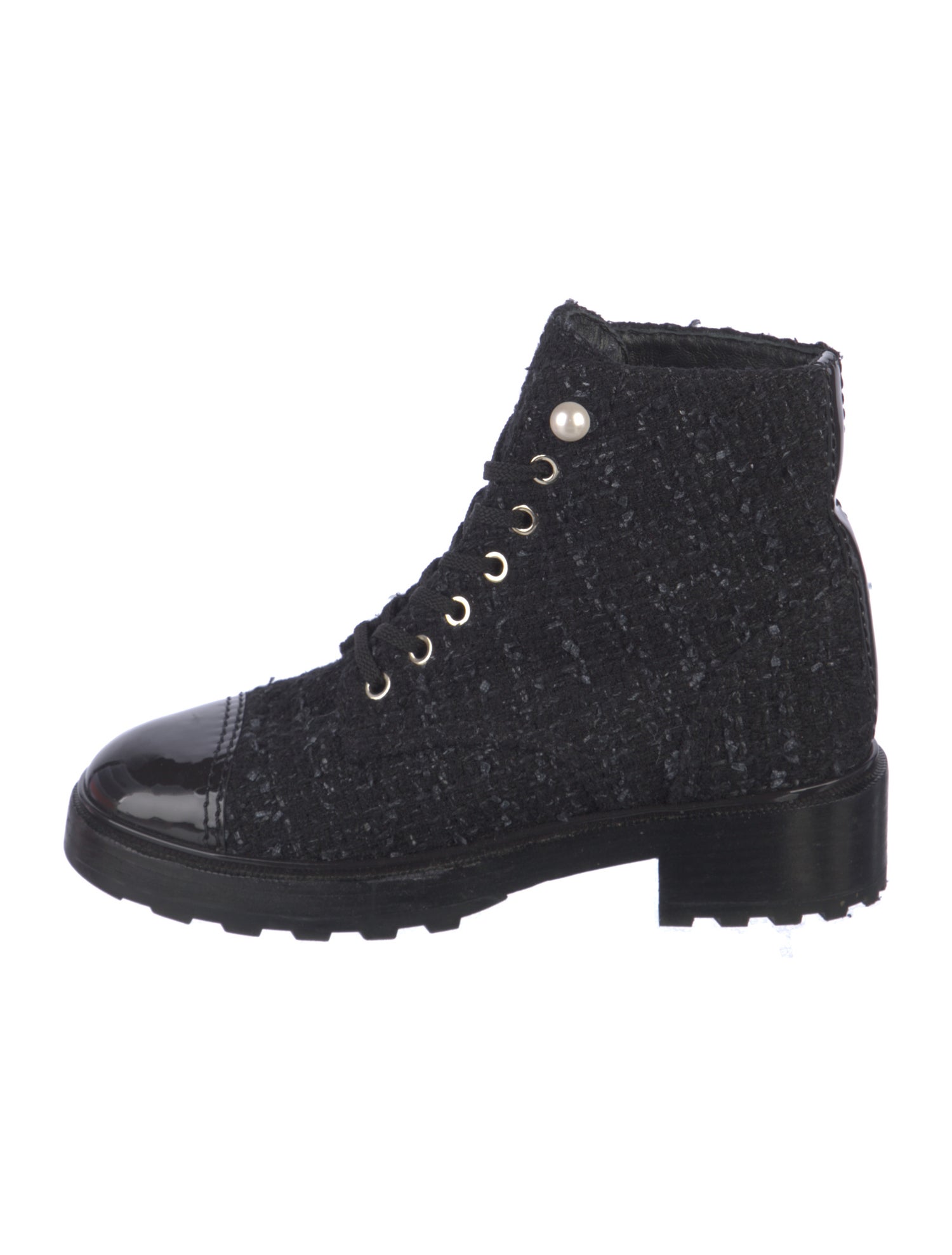 Chanel Interlocking CC Logo Tweed Combat Boots